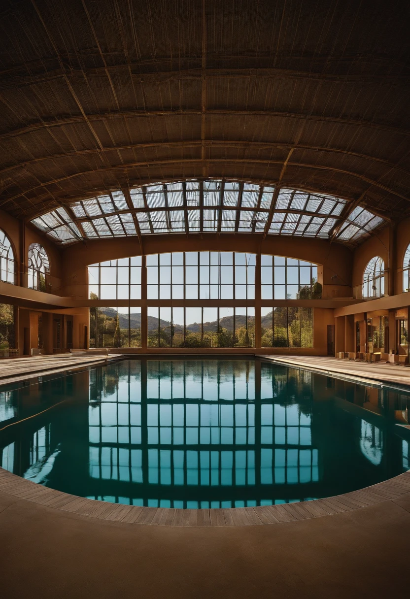 gymnasiums, the water channel runs across the land, have a lake, elliptical block, mesh cover