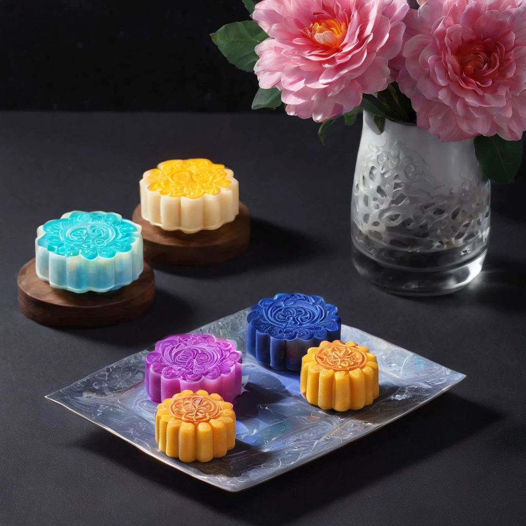 (tarot cards:1.5,rotary symmetrical),(tmasterpiece),(ultra - detailed:1.3),best qualtiy,(glittery:1.2),(dreamworld:1.4),((Crystal mooncakes,Ice skin mooncakes)),(The moon is empty),Crystal clear mooncakes,the night,Skysky,moon full,colored flowers,black tea,Cute little bunny、sweet osmanthus、Moon Sky,vibrant with colors,brightly,1.4x realism,Hyper-detailing,hyper HD,It is displayed in this beautiful scene,(The is very detailed,reasonable design,Clear lines,High- sharpness,tmasterpiece,offcial art,movie light effect,4K)