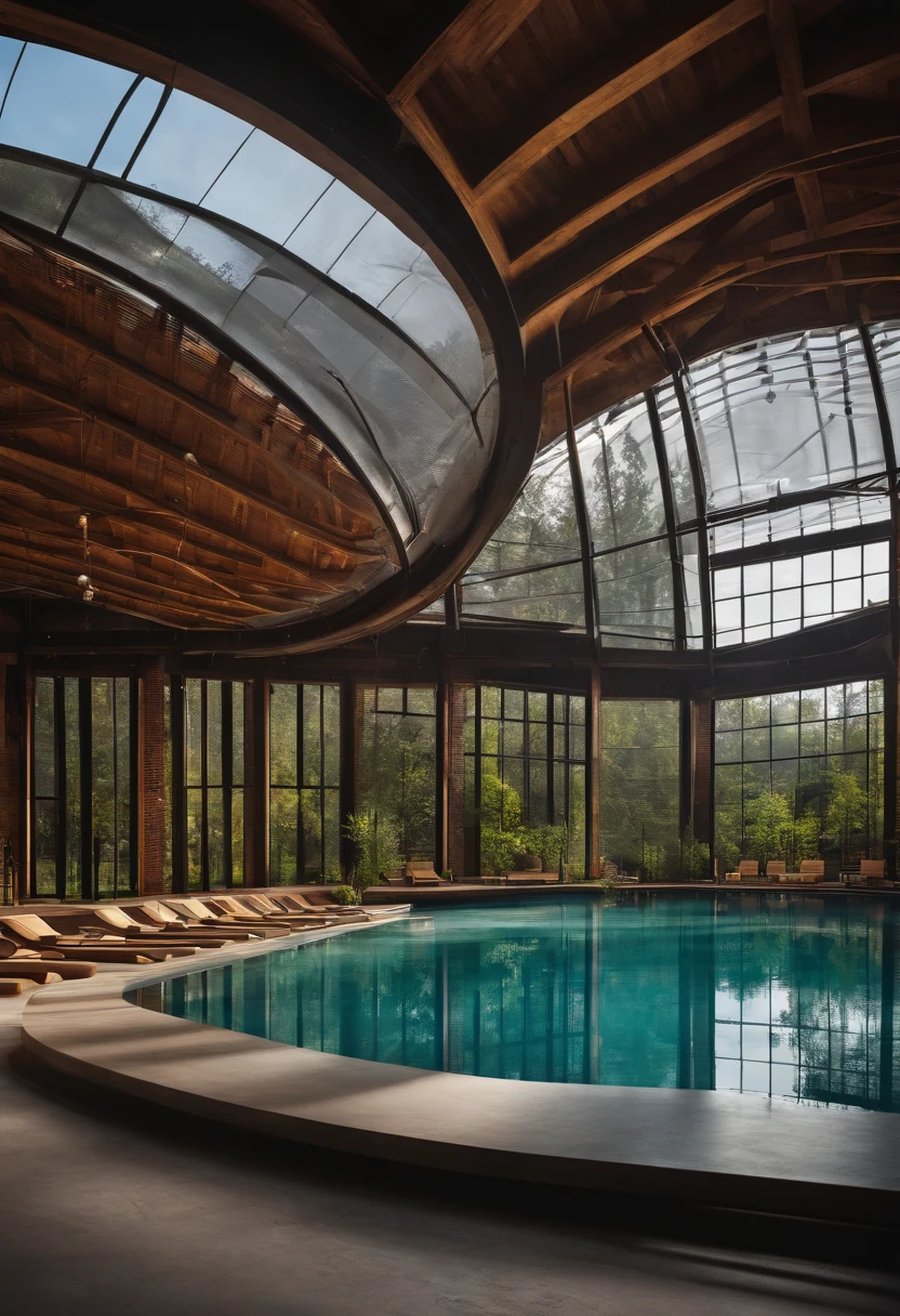 gymnasiums, the water channel runs across the land, have a lake, elliptical block, mesh cover, exterior