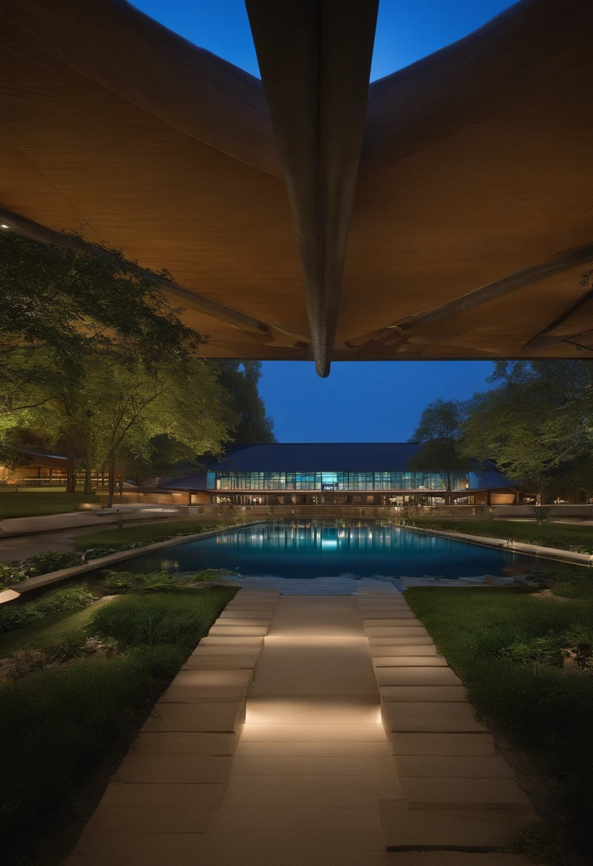 gymnasiums, the water channel runs across the land, have a lake, elliptical block, mesh cover, exterior