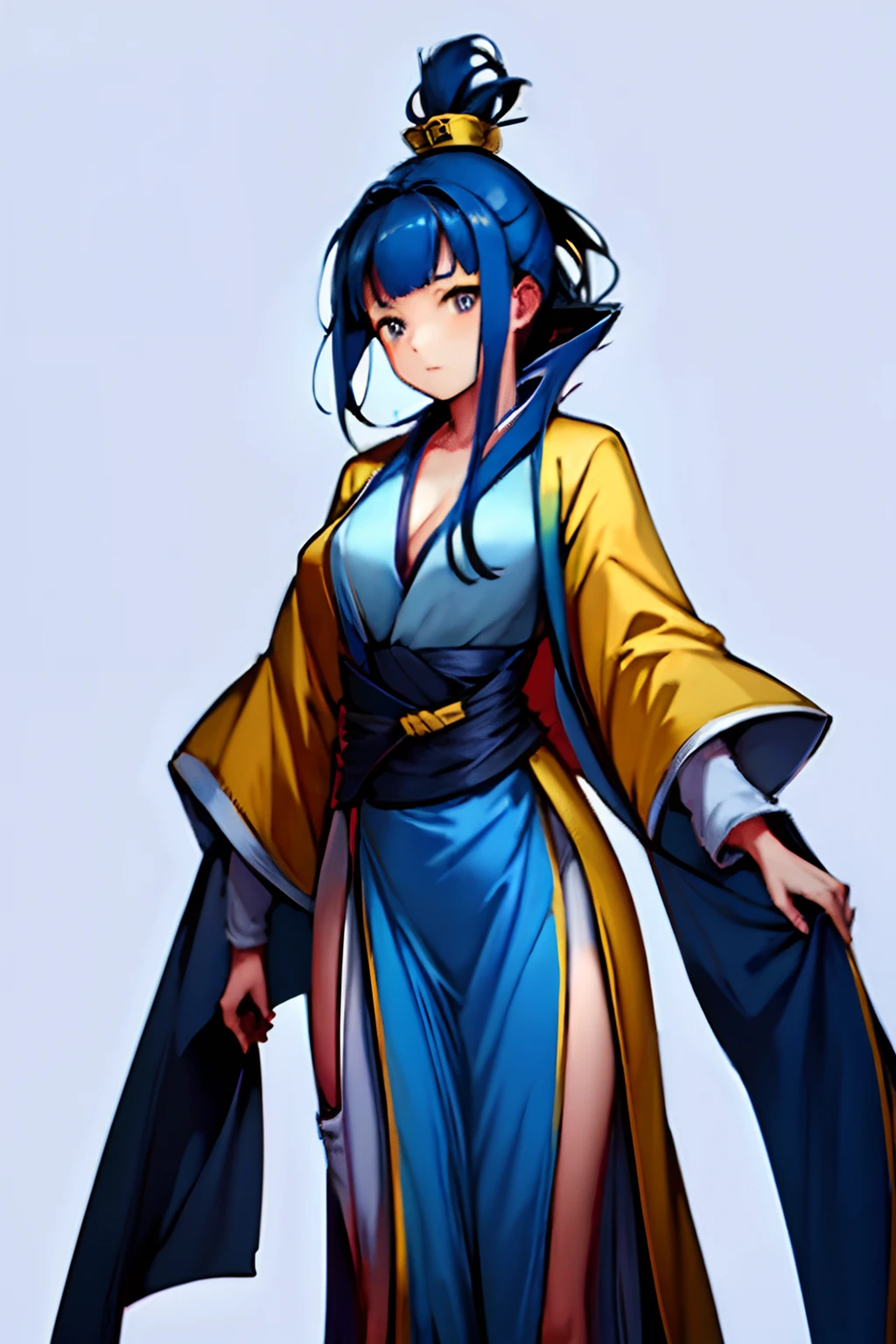 1girl,blue hair,Dull yellow robe