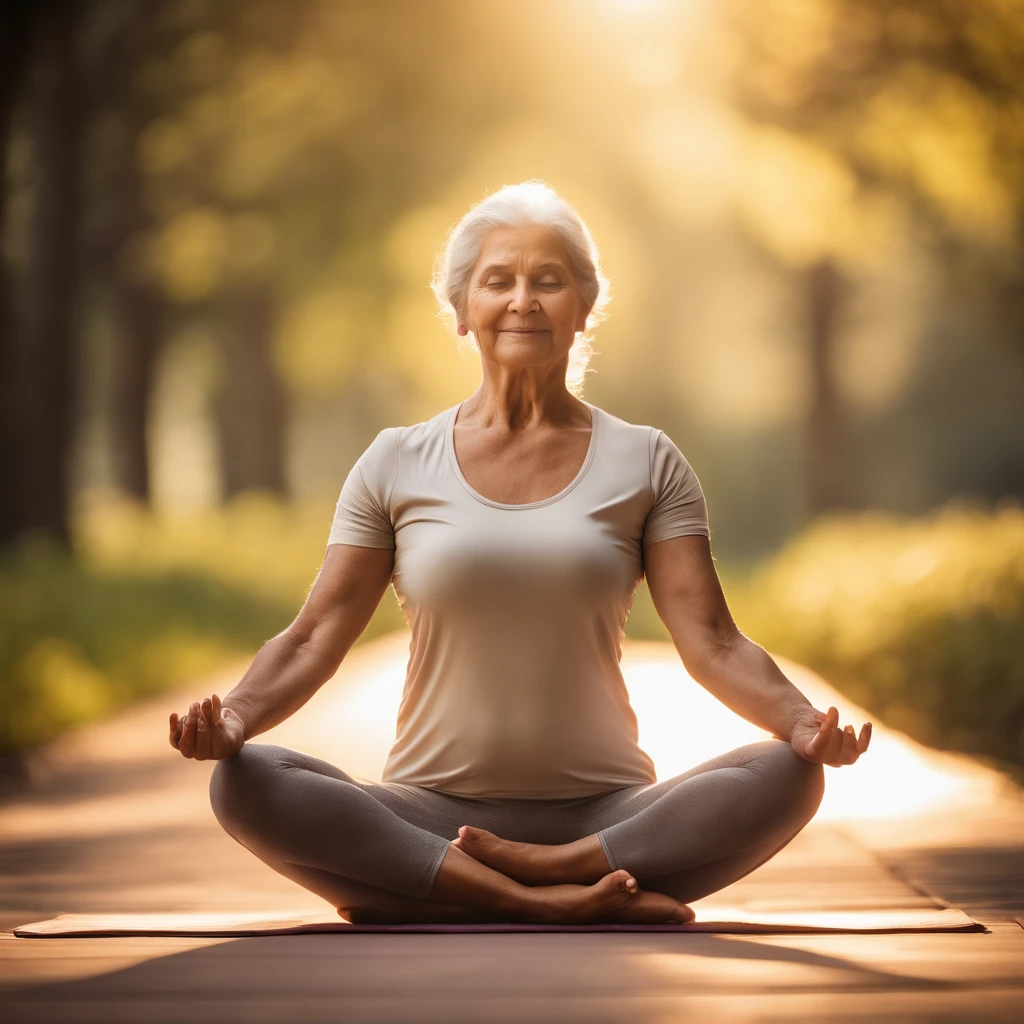 Masterpiece, best quality, (very detailed CG unity 8k wallpaper) (best quality), (best illustration), (best shadows). An ultra-realistic image of a woman over 50, radiating confidence and strength. The woman is in the yoga position Virabhadrasana 2. The image should convey a sense of positivity, independence and self-love. This image should inspire and motivate women of all ages to embrace their age and celebrate their well-being. Her hands have 5 fingers and are perfect. The arms and legs are normal. The feet are normal.