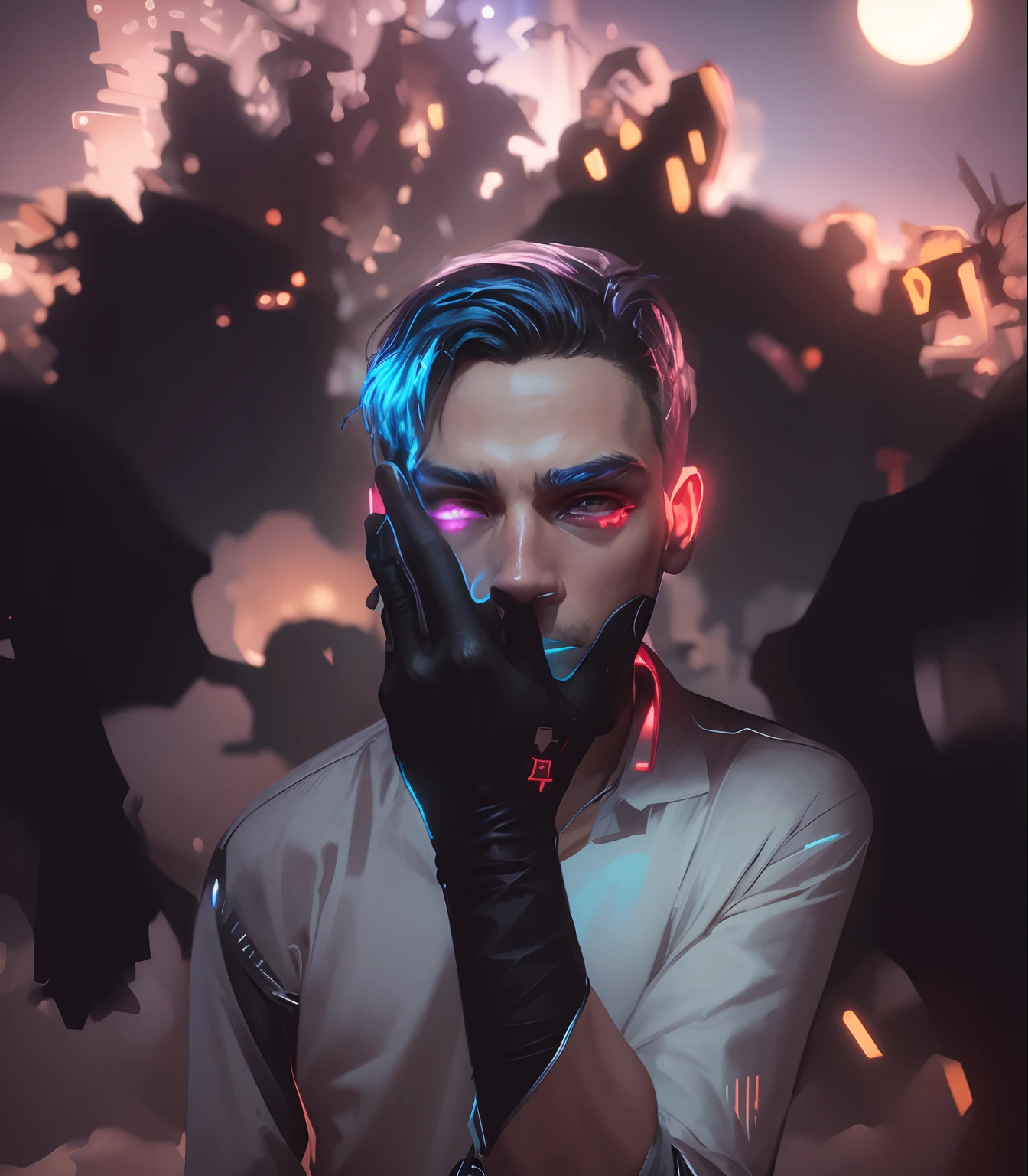 Change background cyberpunk handsome boy, realistic face 8k, ultra realistic,