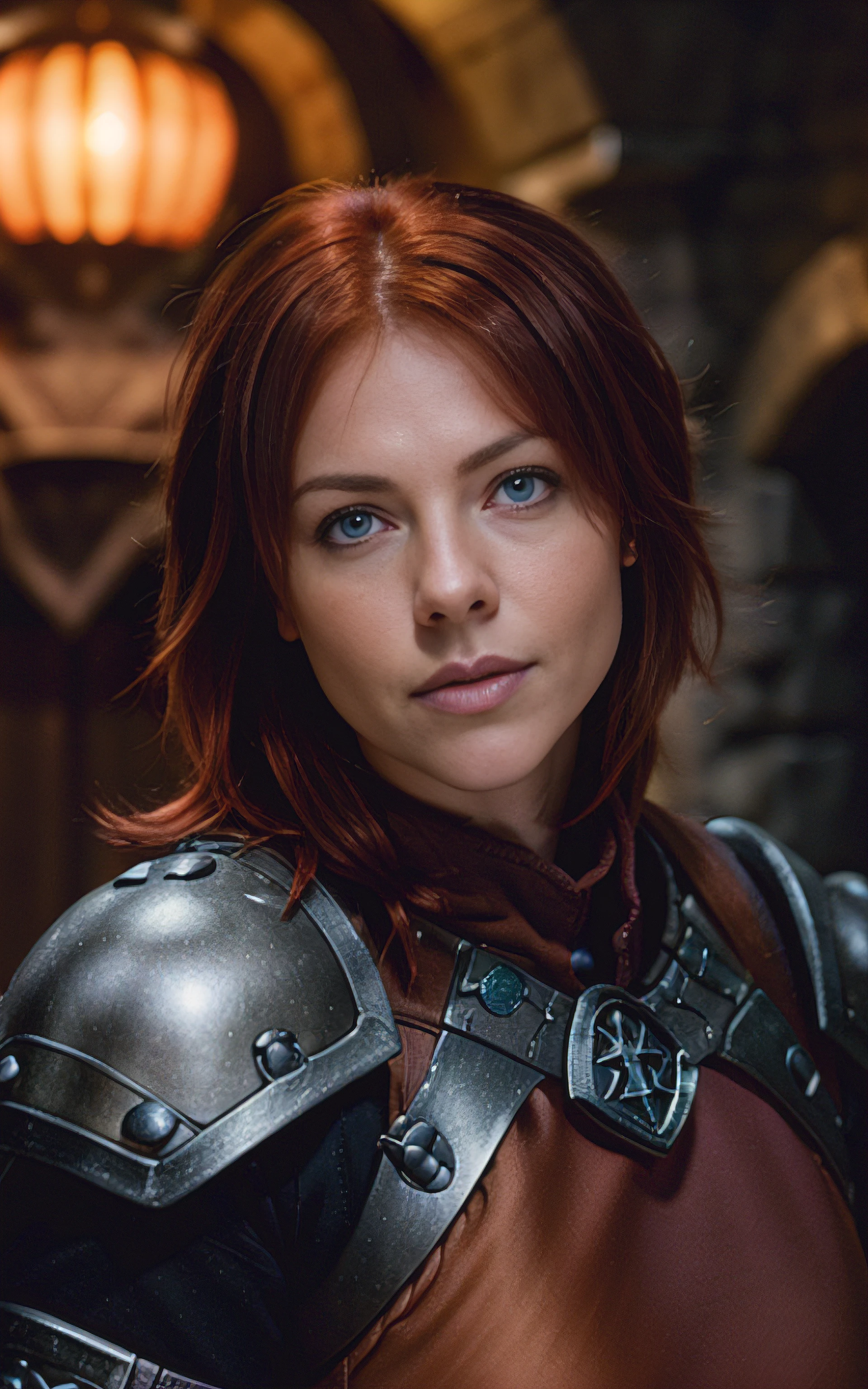 (((redhead Amanda Tapping))) as a Dungeons & Dragons character, (((original Baldur's Gate's portrait style))), ethereal soft and diffuminated lights, fepth of field, bokeh