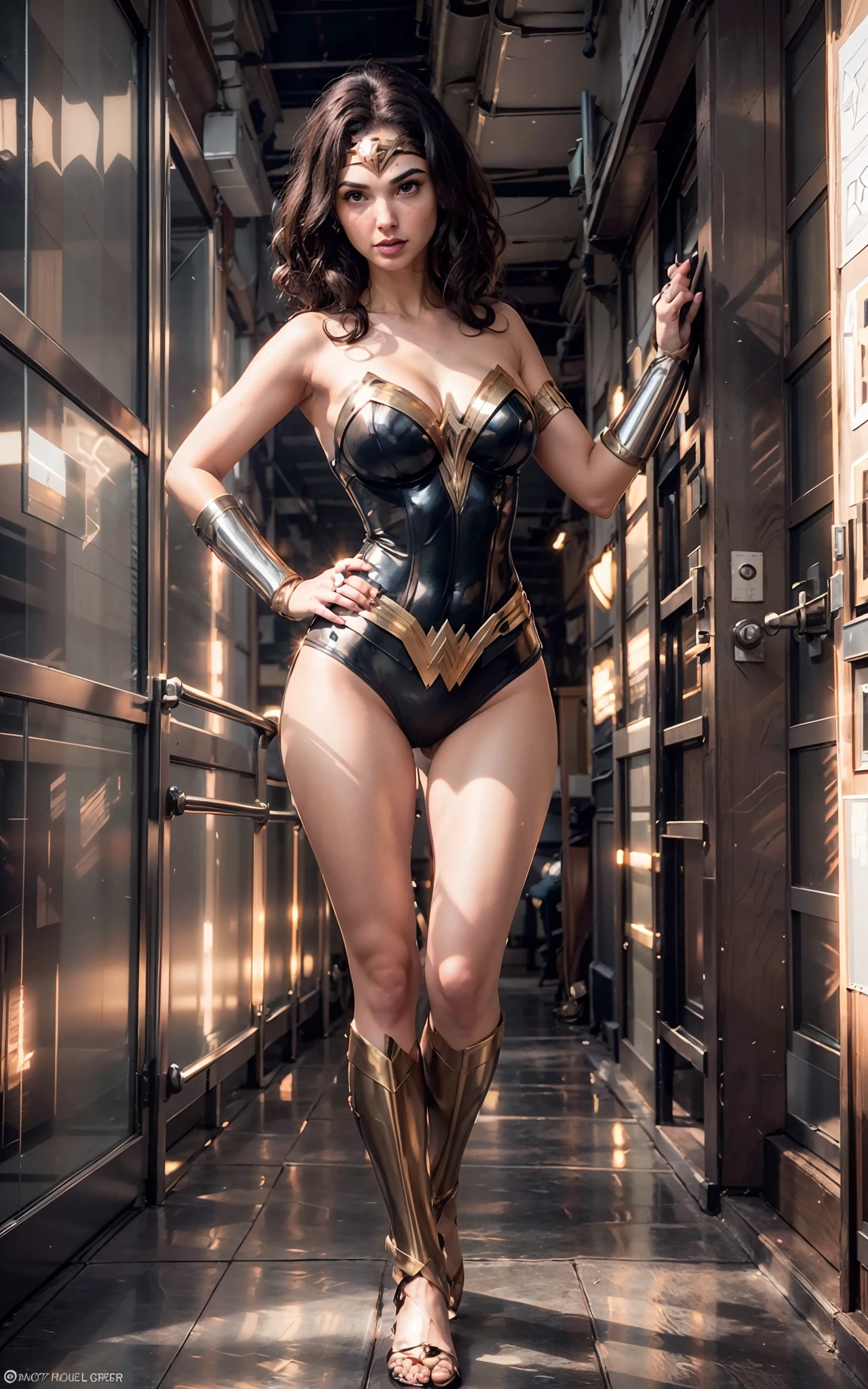 (ultra qualidade, master part, 8k, Ultra Detalhado, papel de parede)), 1 mulher ( Mulher Maravilha, Gal Gadot), soio, Beautiful, olhos expressivos brilhantes, Seios enormes, rosto detalhado, lingerie ( terno de lingerie Mulher Maravilha) Selfie, dia, building terrace
