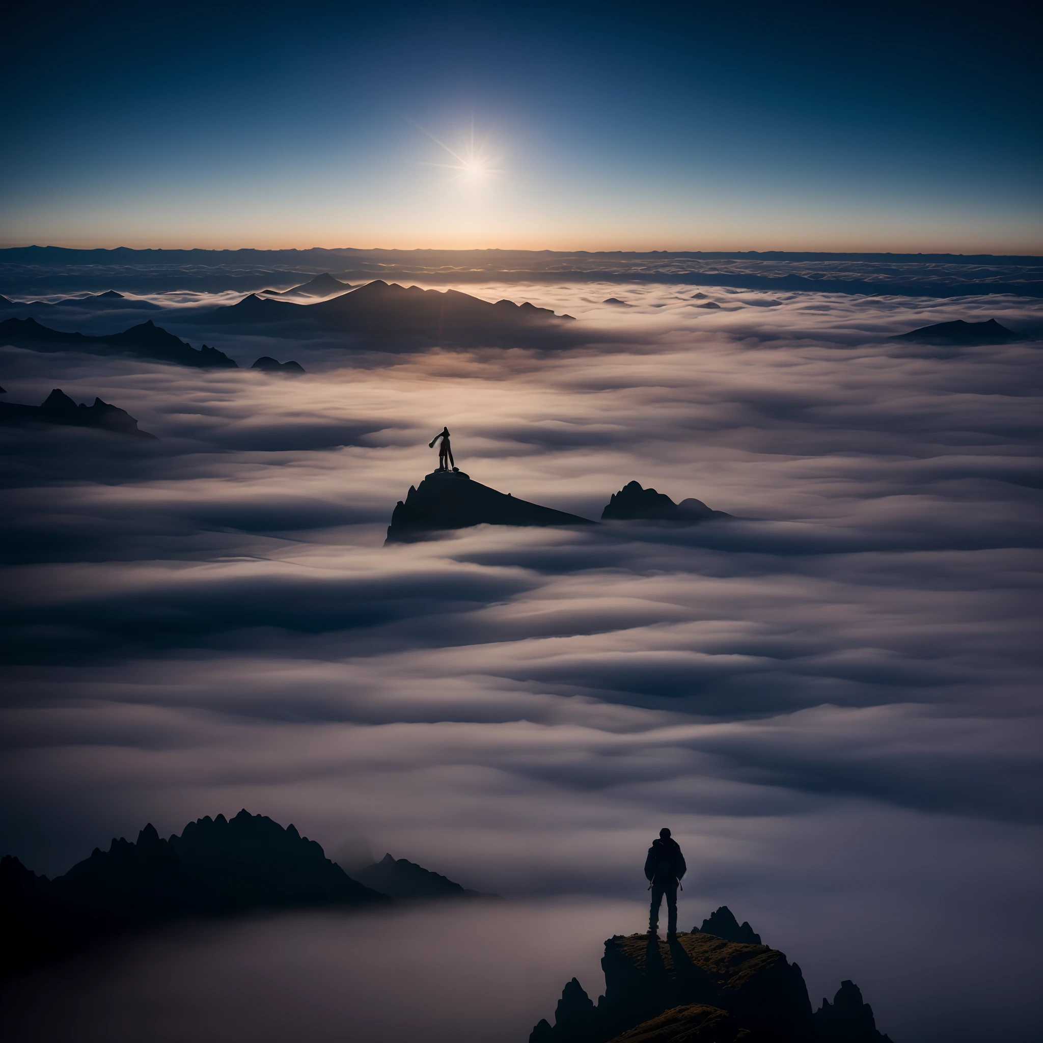 Alafis standing on a hilltop above the clouds, walking above the clouds and fog, rise above clouds, Above the clouds, an amazing landscape image, unsplash contest winning photo, max rive, author:Balázs Diószegi, wanderer above the sea of fog, view above the clouds, author:Vladimir Vahícek
