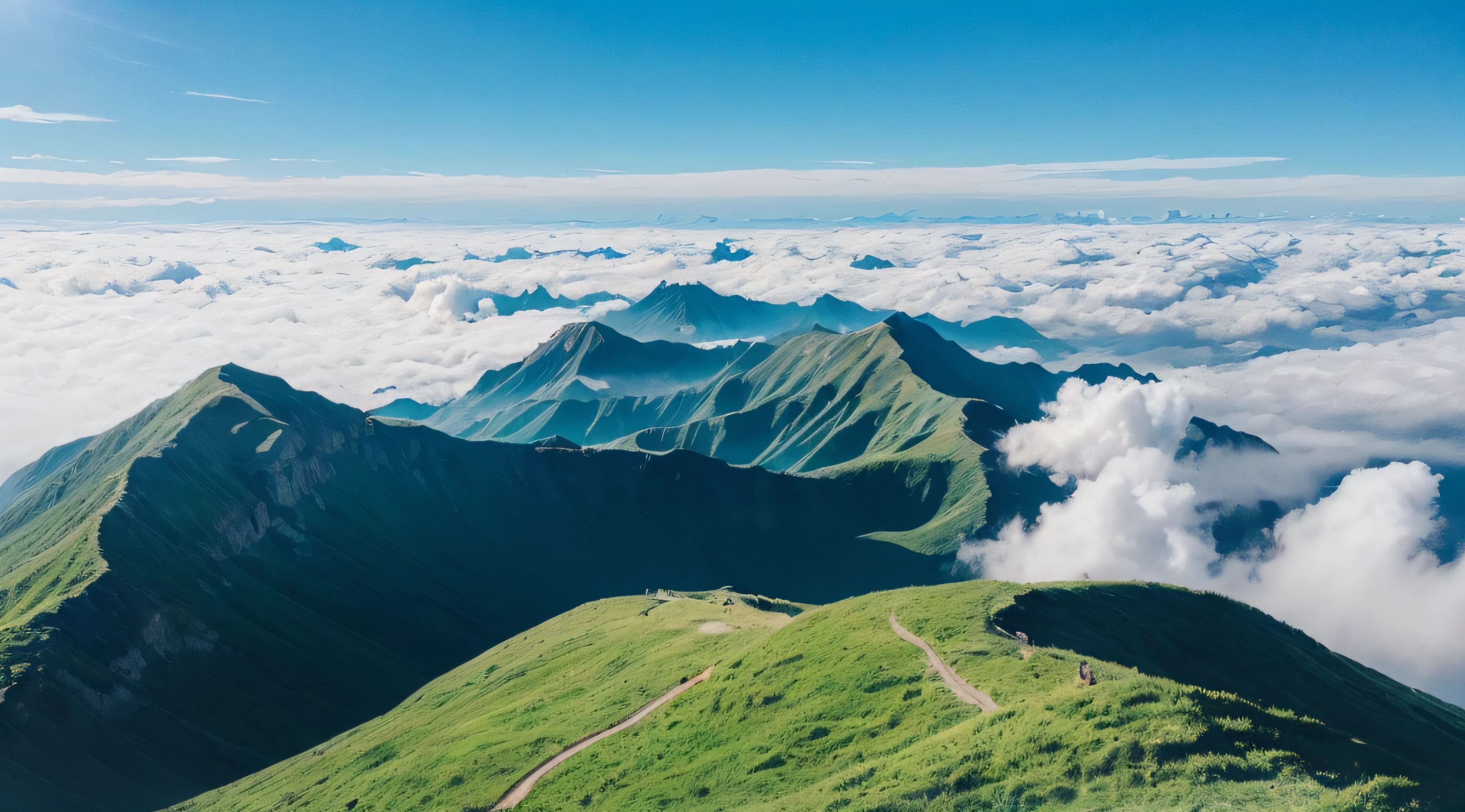 (((Superb view))),((masterpiece,top-quality,16 K)),reallistic,Summit of Mt,View from the summit,Ultra-detailed views,sea of clouds