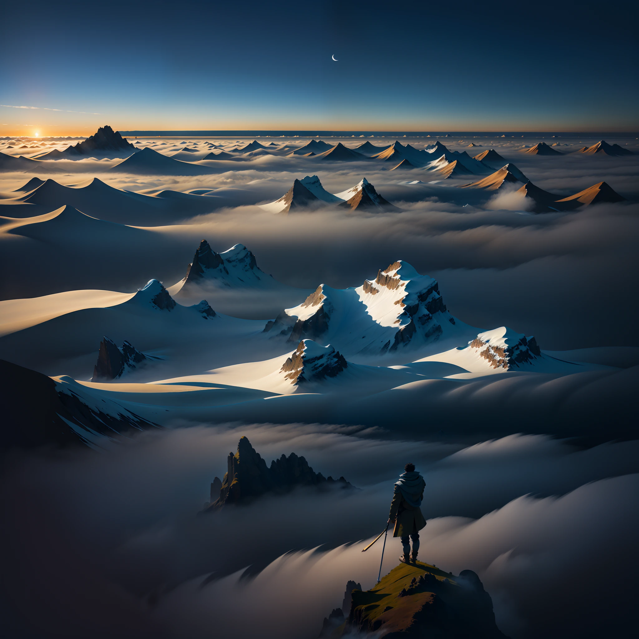 Alafis standing on a hilltop above the clouds, walking above the clouds and fog, wanderer above the sea of fog, rise above clouds, Standing in the clouds, Above the clouds, unsplash contest winning photo, an amazing landscape image, Among the clouds, upon the clouds, marc adamus, view above the clouds, Fog blanket, In the clouds
