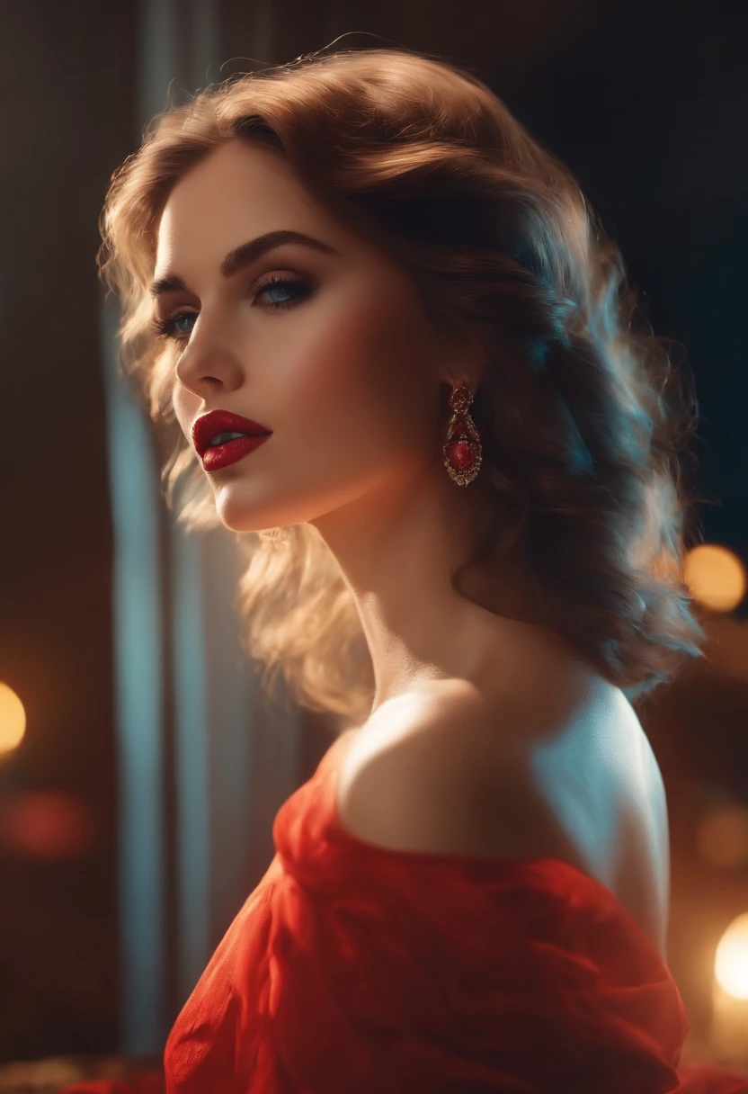 In a gif a realistic girl with a lip radiating an attractive image dressed sexily