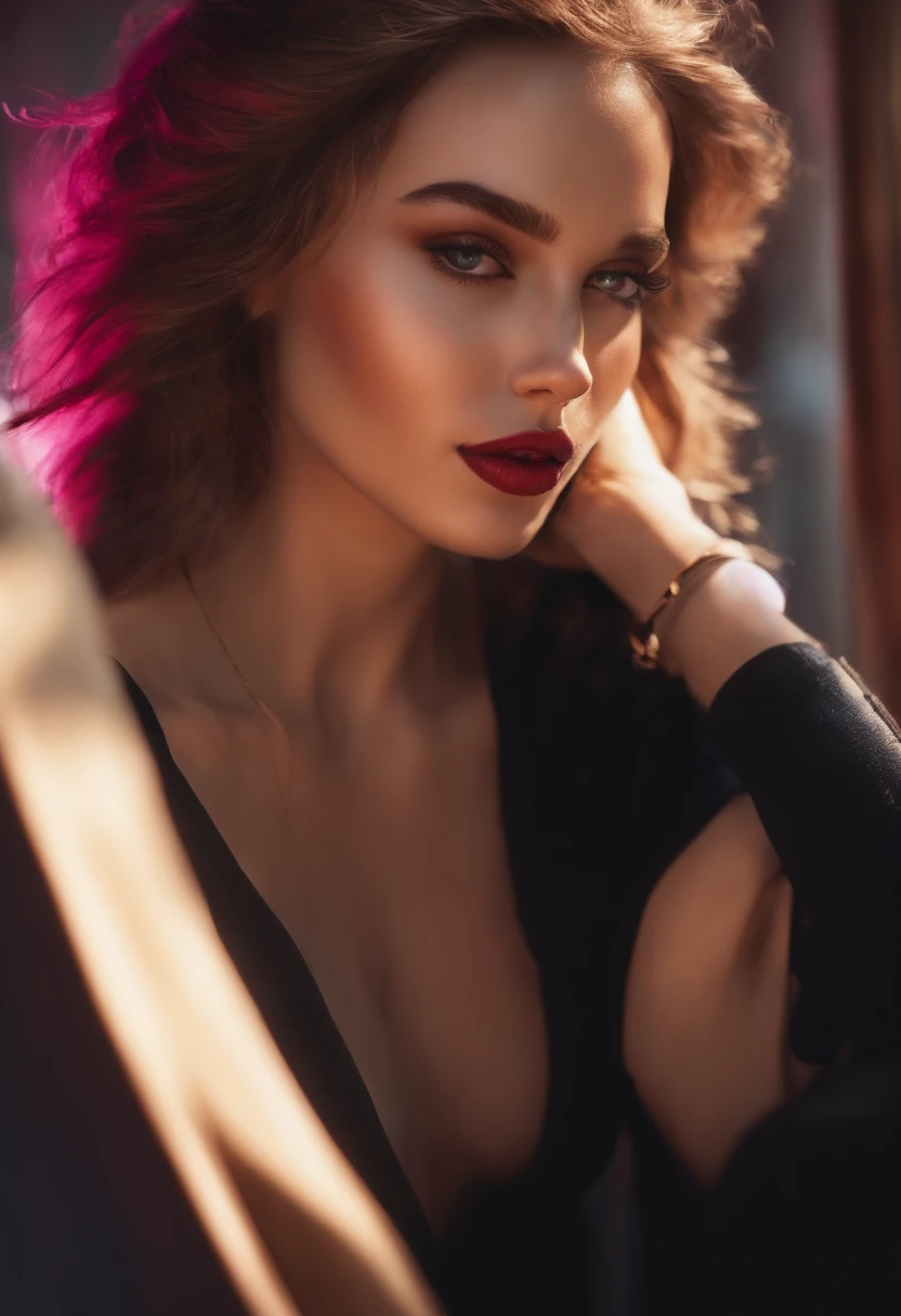 In a gif a realistic girl with a lip radiating an attractive image dressed sexily