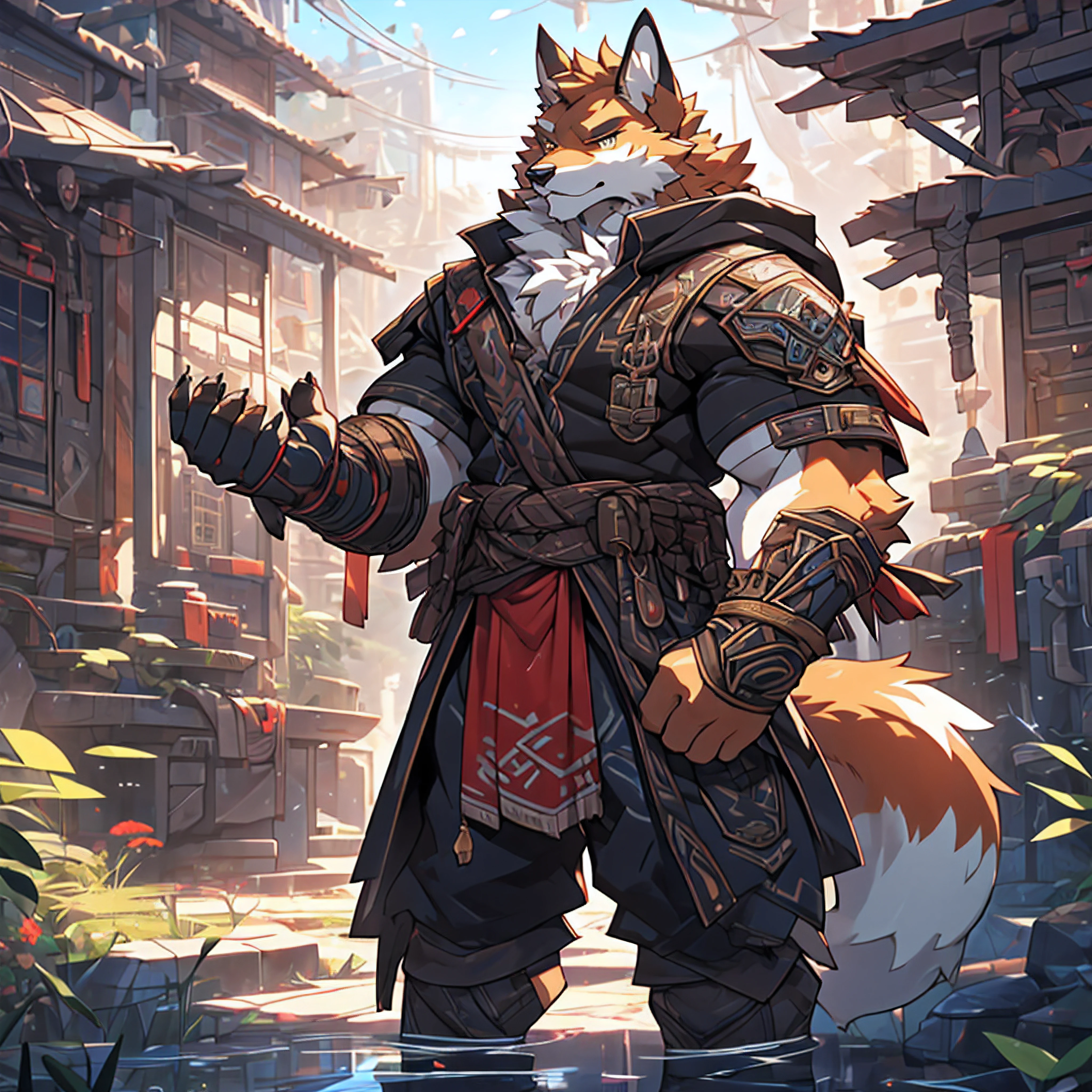 photorealistic  art，Furry art！！！，male people，Perfect figure，Higher height，Thin stature，large tail，Fluffy tail，Anthropomorphic fox，Fox orcs，red fox，Fluffy hair，White fur，White face，Elaborate Eyes，Gold eyes，don't have clothes，nakeness，depth of fields，Perfect body，light particules，best qualtiy，high-definition picture quality，tmasterpiece，Hyper-detailing，Sharp focus，light particules，battleground background，A high resolution，fluffy body，energy，Visual energy，Consistent with the structure of the human body，Handsome，divino，Simple，（（best qualtiy））， （（tmasterpiece））， （The is very detailed：1.3），（cyber punk perssonage：1.3）Operate a computer terminal、computer servers、LCD screens、Fiber optic cable、Corporate logo、hdr（HighDynamicRange）、Ray traching、NVIDIA RTX、Hyper-Resolution、illusory 5、sub surface scattering、PBR Texture、Post-processing、Anisotropic filtering、depth of fields、Maximum clarity and sharpness、Many-Layer Textures、Albedo e mapas Speculares，Surface coloring，Accurately simulate photo-material interactions，perfectly proportions，rendering by octane，twotonelighting，Low ISO，White balance，trichotomy，Wide aperture，8K raw data，High-Efficiency Sub-Pixel，sub-pixel convolution，Luminous Particle，Black cloak，Muscle fox，（Detal Face），（Details fluffy fur），Detailed characters，Animal focus， Furry fox, A human fox,, hairy chest, （独奏：1.2）incredibly detailed，Sharpen，the detail +superbly fine details，hairy chest, thick furry neck and chest fluff, hairy bodies, detailed full body，full body detailed，highly detailed whole body，blue colored eyes，whole body picture，full body shooting hyper detail，hairy bodies， Hairy head，Golden pupils， tmasterpiece，best qualityer，独奏，Detailed fur，fluffly，coda，Furry male fox, (Full Body Furry, Fluffy tail）hairy chest，eyes with brightness, in a panoramic view, Character focus.(detailedbackground:0.7), 独奏, shaggy male，Detailed characters，Animal focus（（best qualtiy））， （（tmasterpiece））， （The is very detailed：1.3），Ray traching、NVIDIA RTX、illusory 5、sub surface scattering、PBR Texture、Post-processing、Anisotropic filtering、depth of fields、Maximum clarity and sharpness、Many-Layer Textures、Albedo e mapas Speculares，Surface coloring，Accurately simulate photo-material interactions，perfectly proportions，rendering by octane，twotonelighting，Low ISO，White balance，trichotomy，Wide aperture，8K raw data，High-Efficiency Sub-Pixel，sub-pixel convolution，Luminous Particle，（Detal Face），（Details fluffy fur），Detailed characters，Animal focus， Furry fox, Anthropomorphic fox