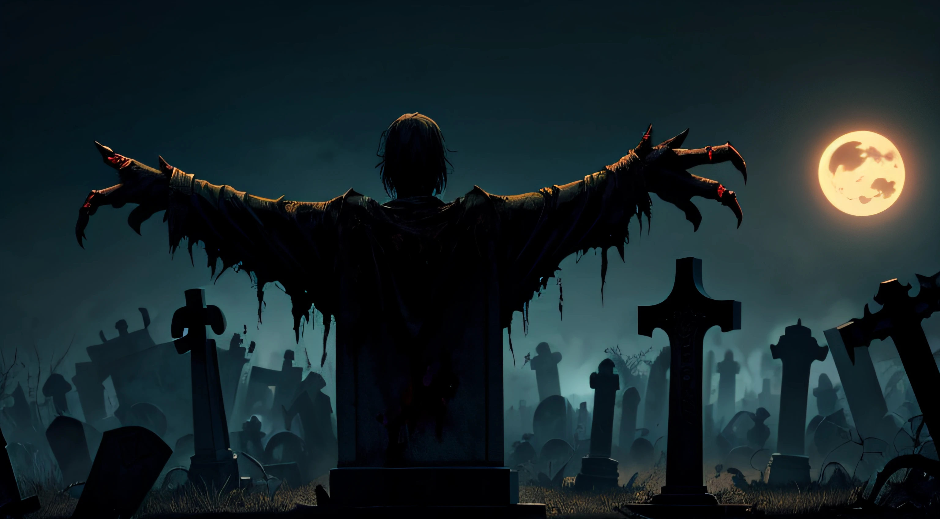 masterpiece, 1man, the walking zombie, rotungwoka person, zombie, (open mouth, loose jaw:1.5), the artist, in a leather raincoat, (a dead anarchist:1.3), long black messy hair, middle finger, the middle finger hand pose, old village (night graveyard background:1.5)