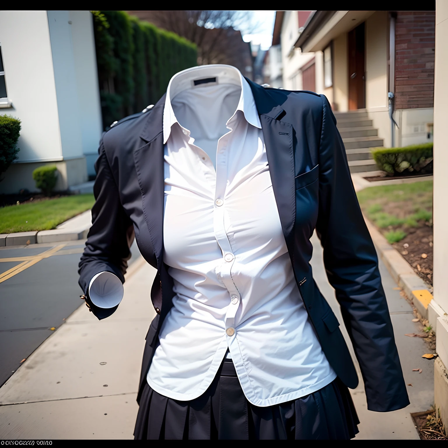 school uniform, ((invisible, no humans:1.5, headless:1.5, handless, legless)), (extremely detailed), (photo realistic:2), (photon mapping), riding on bike