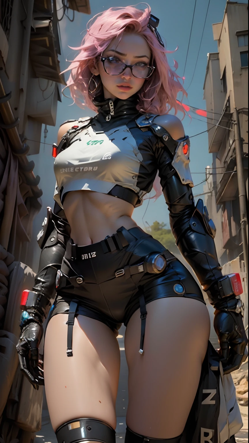 Woman body defined thick thighs cybernetic body parts, short underwear