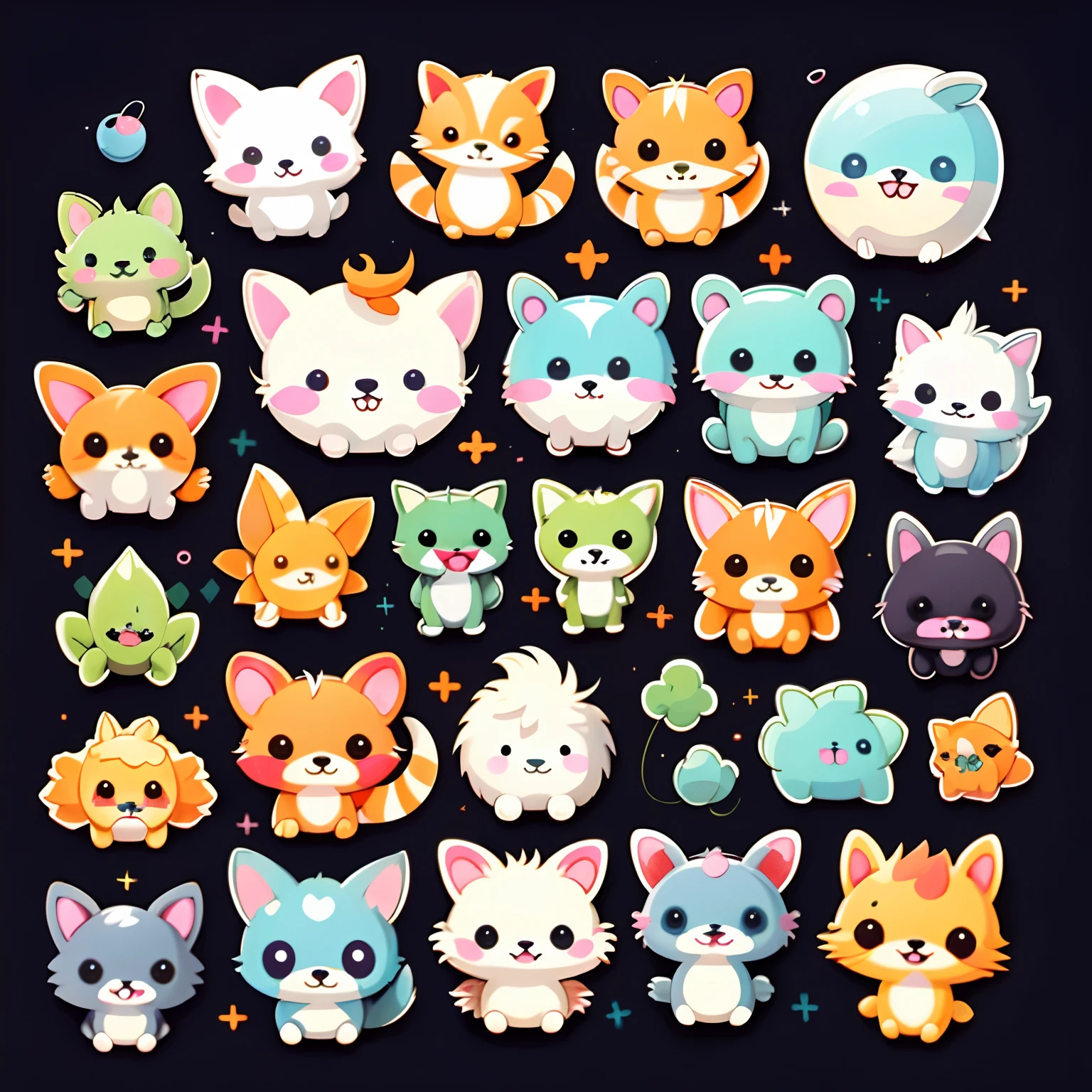 a sticker，All kinds of small animals\（organism\），simple backgound，Cartoon Cute，A lot of small animals gathered around，Positive face，