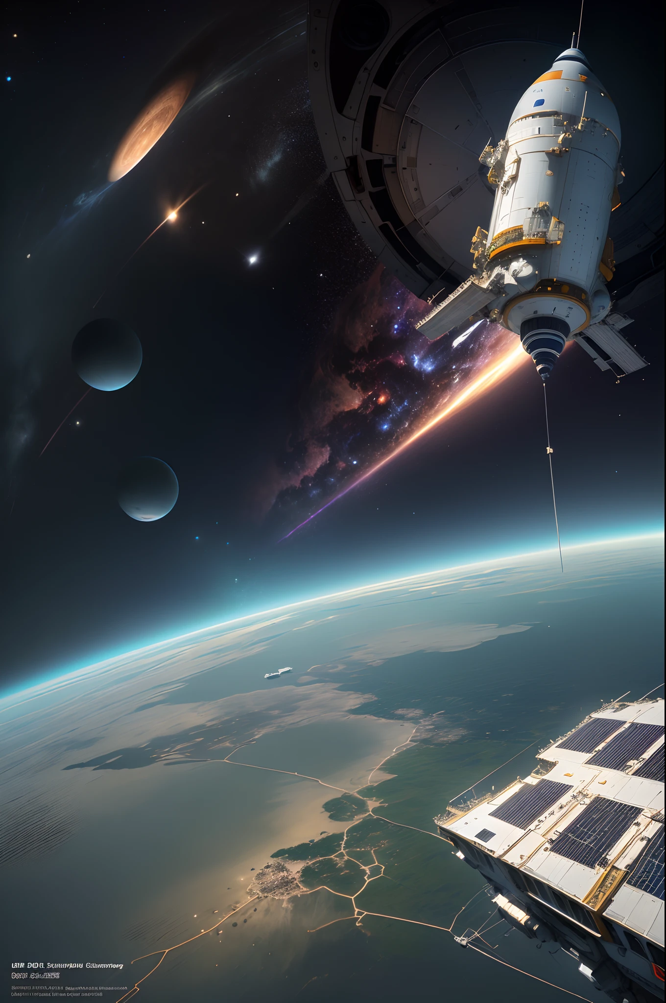 An exciting image of a space station floating in the vast expanses of the universe, (Stunning cosmic background), (Detailed design of the spacecraft), (Realistic rendering), (Impressive scale and proportions), (Futuristic architecture), (Attention to scientific accuracy), (Intricate mechanical details), (Immersive lighting effects), (Awe-inspiring sense of immensity), trending on artstation, (trending on CGSociety), (Demonstrating the wonders of space exploration), (evokes a sense of technological progress), (Highly detailed space environment), (Impressive attention to texture and materials), (Images of astronauts or extraterrestrial life), (conveys a sense of calm and awe), (Capture the beauty and secrets of space), (skillful depiction of depth and perspective),vortex,Houtufeng, the wreckage of a giant spaceship