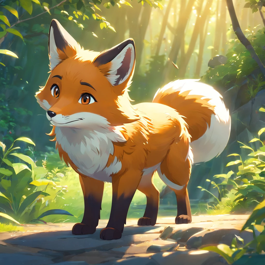 Adorable fox in Pixar movie style, cinematic lighthing, Depth detection, Detalhes do Hiper, grandes olhos, muito bonito, 8k, em uma caverna, 3D