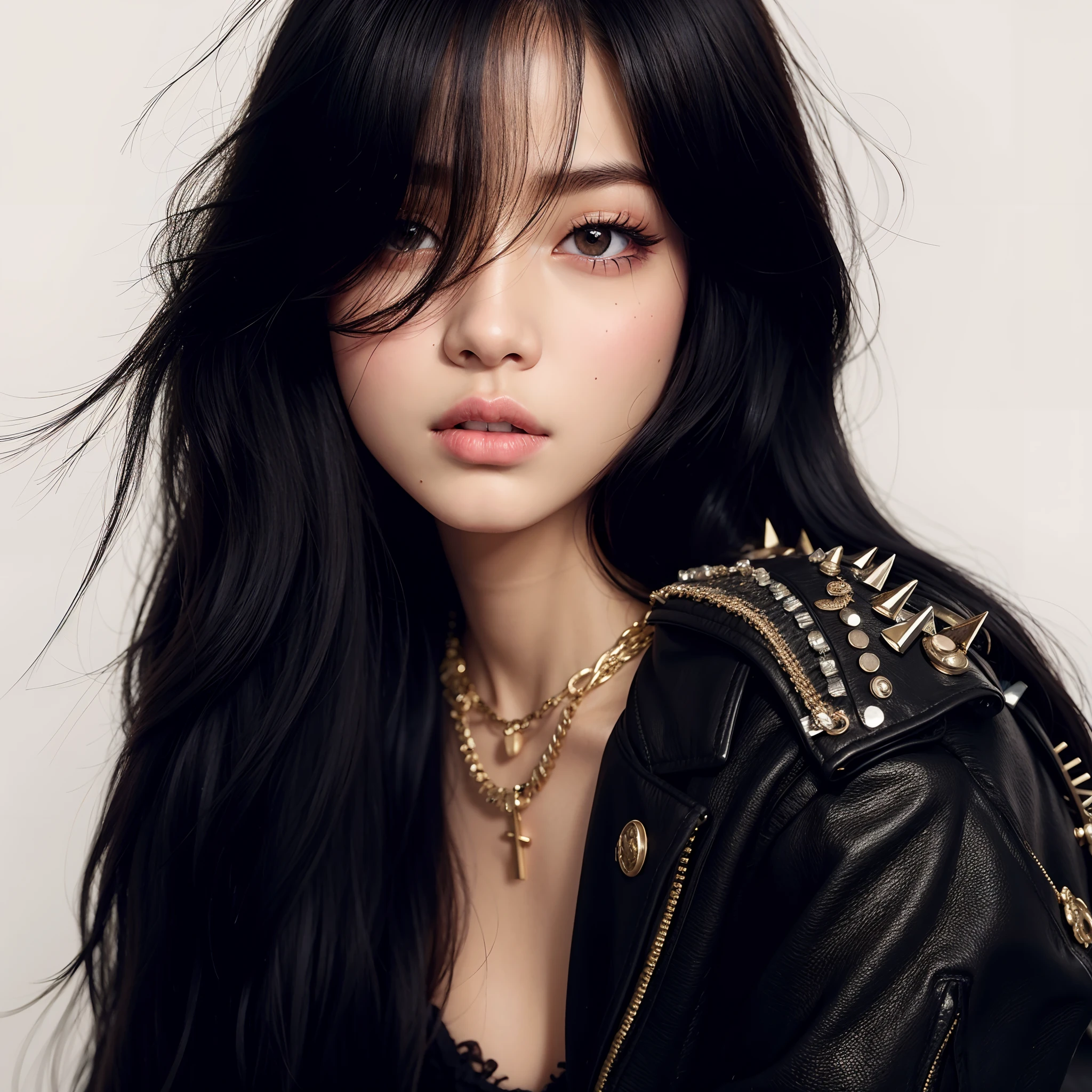 um close up de uma mulher com longos cabelos pretos usando uma jaqueta de couro, jennie blackpink, Retrato de Jossi de Blackpink, Retrato Jisoo Blackpink, Lalisa Manobal, Lalisa Manoban do Blackpink, jossi do blackpink, Parque Roseanne do Blackpink, Portrait of female Korean idol, Jisoo do Blackpink, jisoo do blackpink, portrait of kpop idol, Jinyoung Canela