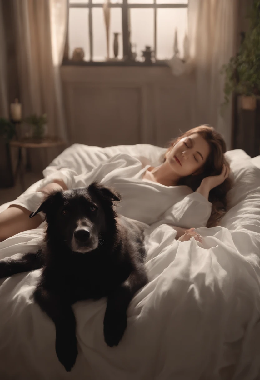 there is a woman laying on a bed with a dog, wlop |, wlop : : 5, loish and wlop, wlop!!, wlop and sakimichan, wlop art, wlop : :, by WLOP, inspired by WLOP, intricate wlop, wlop and artgerm, wlop and ross tran