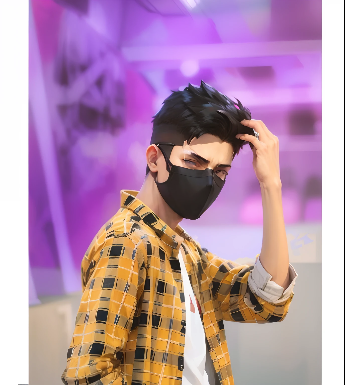 Cyber punk gamer boy, ceramic tile, art cartoon style, blue background, wear game sunglasses by makoto shinkai