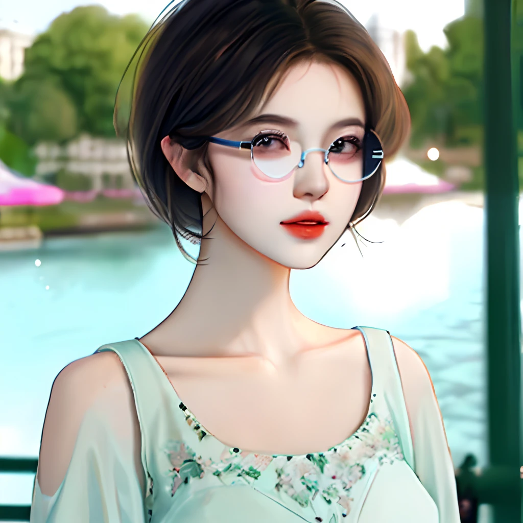 eye glass、Beautuful Women、short-hair、realisitic、a park