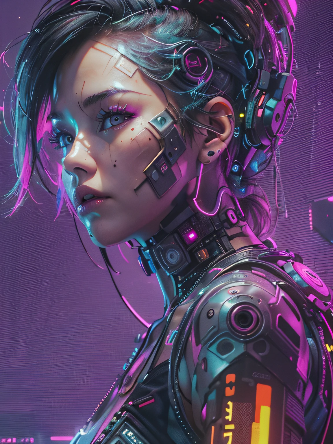 Unbeatable masterpiece, Ultra photo realsisim, Perfect Artwork, Intricate details, Best Quality, strong lights,High contrast,((Cyberpunk , outline):1.35) , ((masutepiece)),((Extremely detailed)) , ((extremely detailed and beautiful face)) , Smoky makeup, Perfectcomposition , intricate detailes , Neon light , neon trim, (full body Esbian:1.25) , (offcial art) , Very delicately beautiful , (1girll:1.3) , Solo , (broken screen:1.2) , (Clear glass) , Tindall Effect , Colorful refraction , visual impact , (High light contrast) , Colorful , Melt , (Cyberpunk:1.2) ,(flinch :1.4) ,