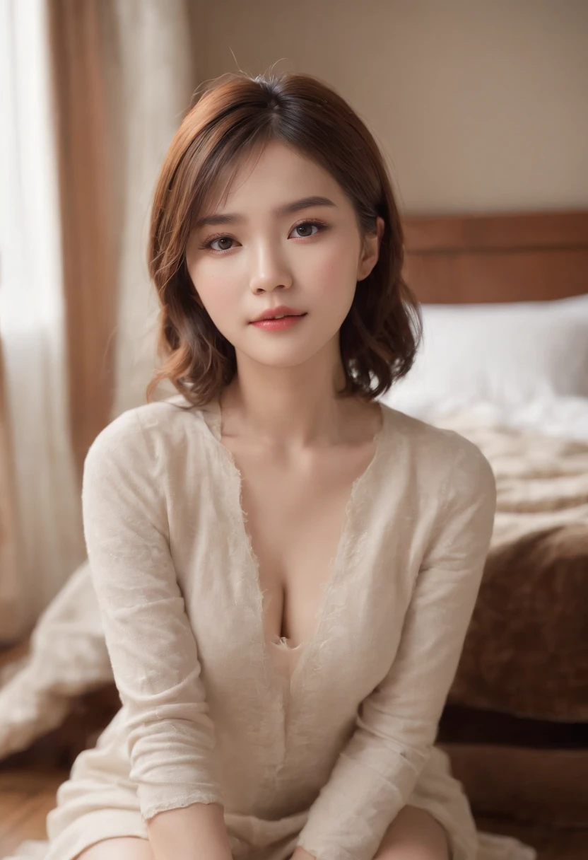 ((((masterpiece, best quality, high resolution)))), very detailed 8K, Beautiful girl with voluptuous body,nude , (Ultra HD, very detailed, very detailed, very realistic, surreal, realistic photo), (realistic black hair), (short wavy hair, bob cut, earring), (dynamic pose), towards the camera, looking at viewer, (embarrassing, laugh), (Huge, perky breasts),big bust, huge breasts, ,Nipple protrusion, Enough fragmentation, (round and firm breasts), talented, perfectly shaped bust, (Beautiful and detailed face, excited expression, fascinating look, Lustful eyes, reddened cheeks, chapped lips, 아름답고 delicate 눈), (((올 nude))) , I see your pussy, lots of pussy hair, delicate , reveal curves, (rising), sweat, glow, ((cowboy shot)), fascinating, naughty,
