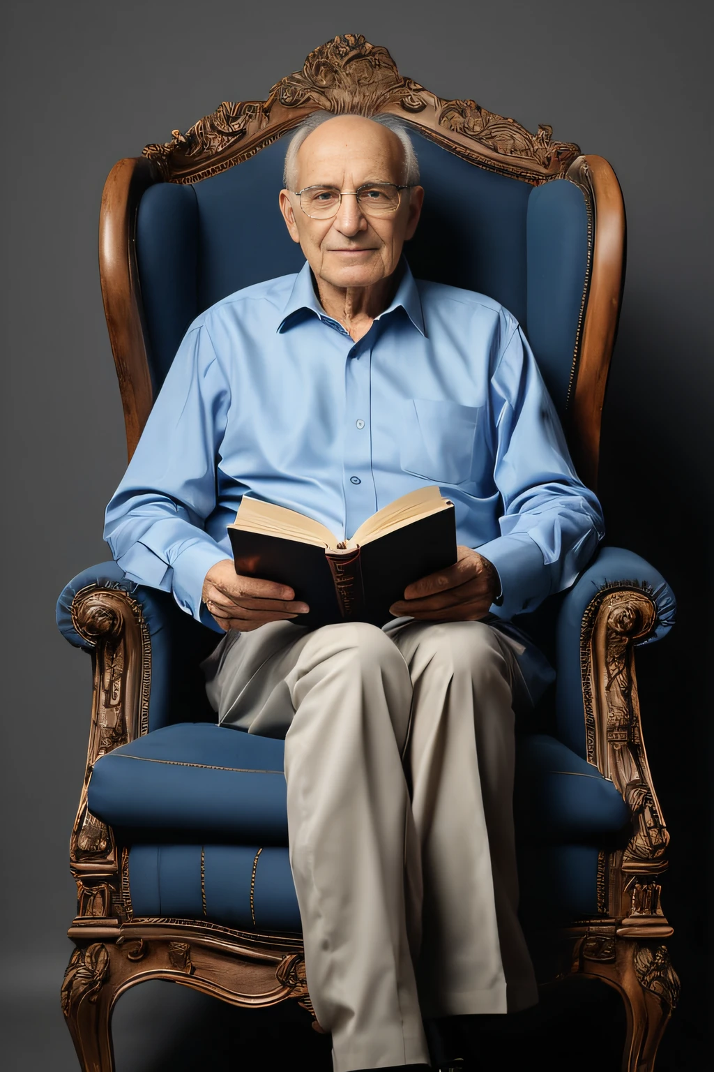 homem arafed sentado em uma cadeira lendo um livro, retrato do livro, sentou-se em seu trono, sentado em uma poltrona, um homem de 80 anos, sentado em sua cadeira. intrincado, Assento em uma cadeira, sentado em um trono, sentado em uma cadeira, Sentado na cadeira, foto de retrato, retrato de alta qualidade, sentado em seu trono