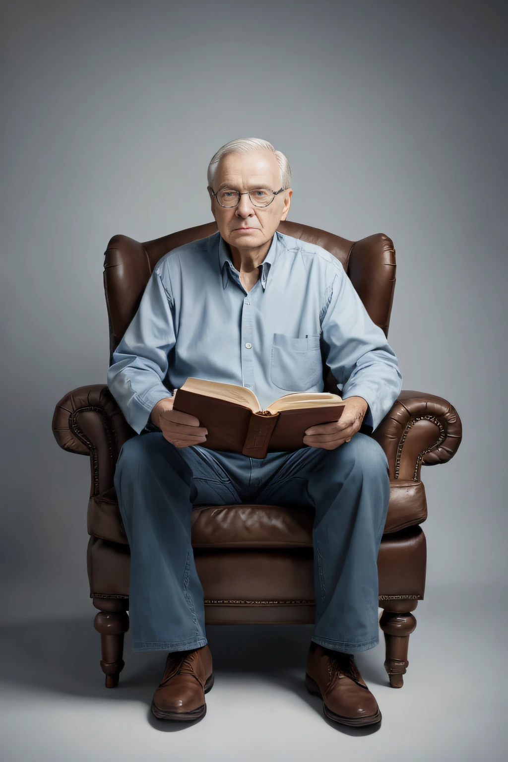 homem arafed sentado em uma cadeira lendo um livro, retrato do livro, Ler um livro, um homem de 80 anos, sentado em uma poltrona, Lendo novo livro, he is holding a large book, sentou-se em seu trono, Assento em uma cadeira, dramatic reading book pose, retrato de alta qualidade, old man, Segurando um livro, in a comfortable chair