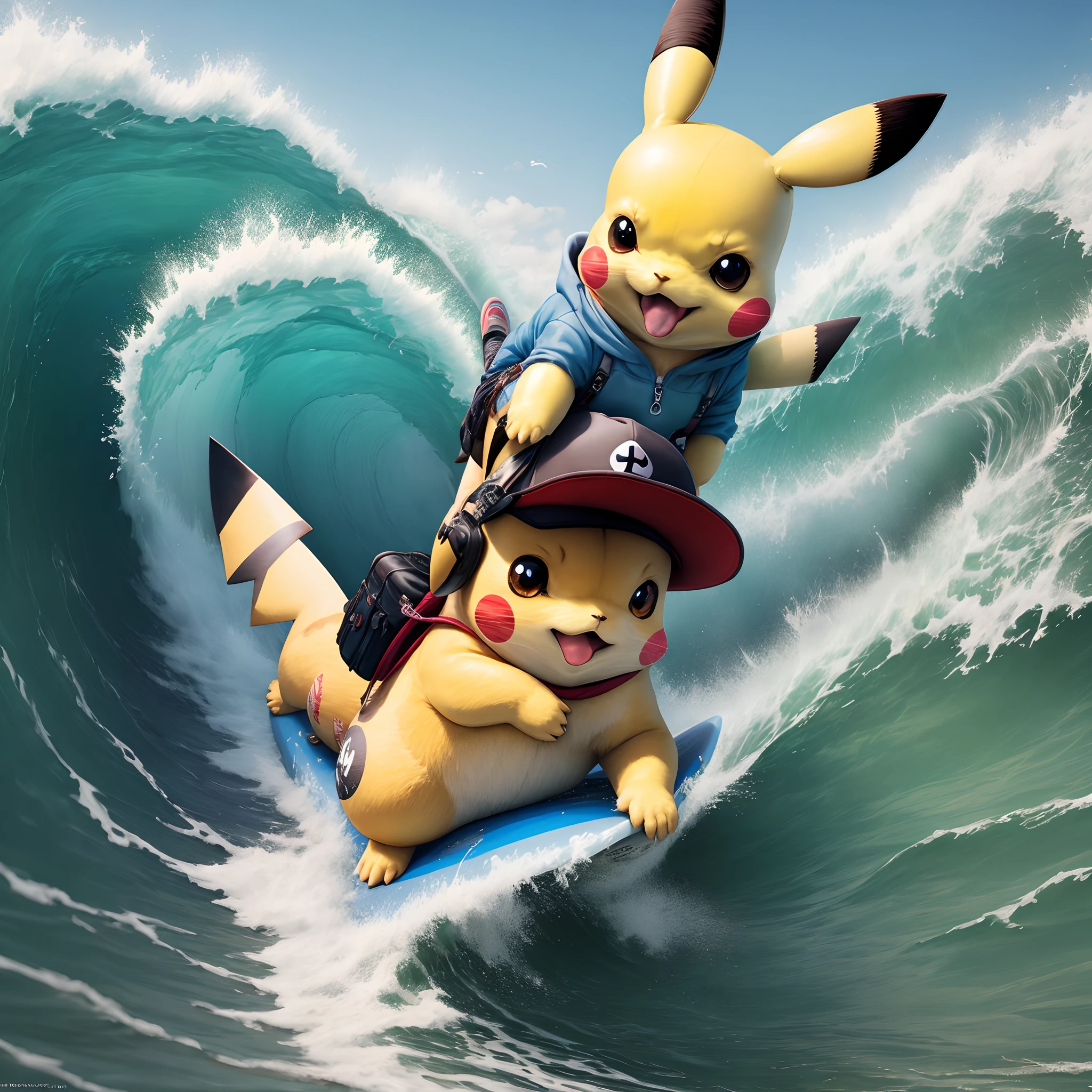 Pikachu rides the waves