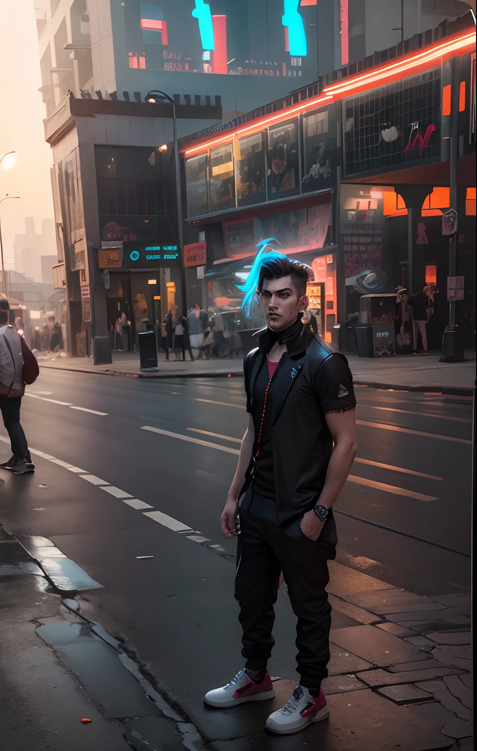 Cyberpunk original face handsome background change evil