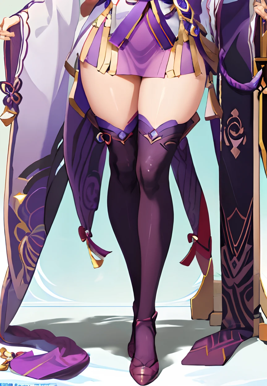  anime girl raiden shogun and yae miko  (genshin impact) busty  with thick thighs and big ass bigger than thighs and head and body , ass view, hyper ass with  long hair panties shown 