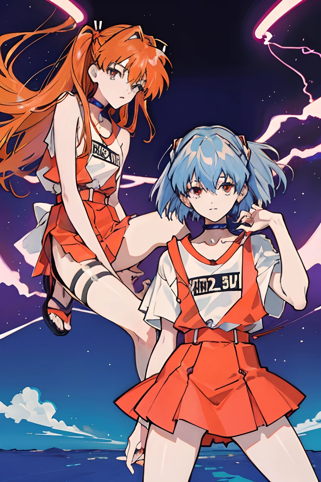 1995 neon genesis evangelion style ayanami rei and asuka langley pose