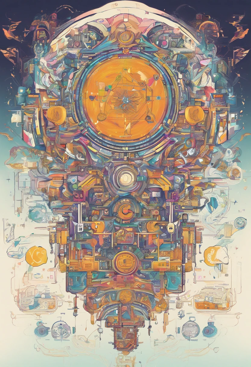 Think of a world marked by the merging of human beings with artificial intelligence and cryptocurrency technology. An abstract world in which humans appear fused with artificial intelligence and machines with the symbols of Ethereum and Bitcoin. Highly technological world, rich in intricate detail and ultra-high resolution Full HD in 8K, 4k
