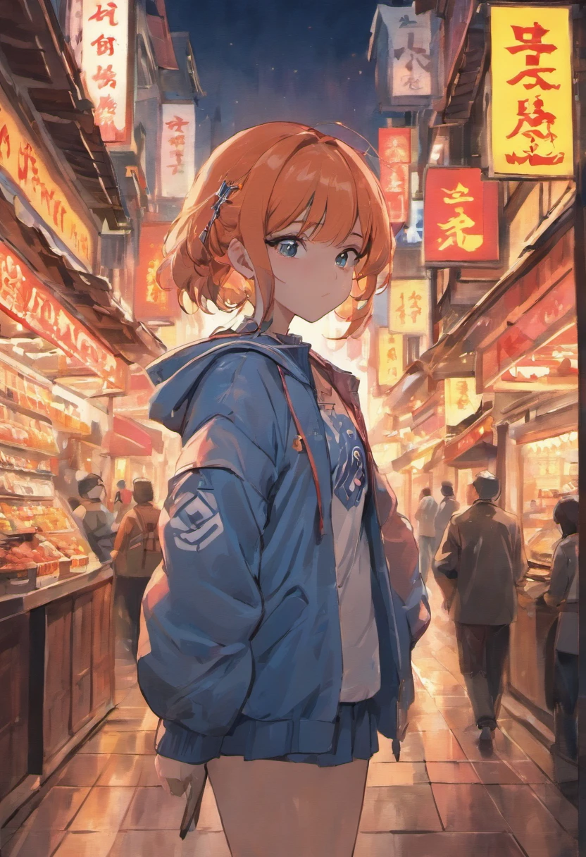 Dim orange moonlight,Dim orange neon lighting,Night,Beautiful woman in uniform in the bustling streets of Gintama, Surrounded by vendors, Beautiful portrait of a stunning goddess girl, beautifull detailed face, Porcelain Skin, Full body shot, Centered, ultra soft lighting, symmetry, Convoluted, Elegant, Highly detailed, Photorealistic, art  stations, Concept art, Smooth, as imagined by greg rutkowski and borris vallejo, cover, Vogue style