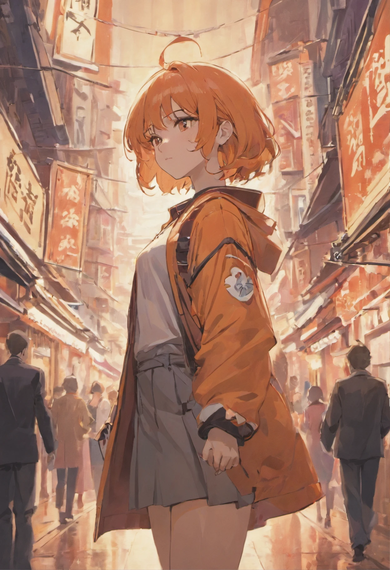 Dim orange moonlight,Dim orange neon lighting,Night,Beautiful woman in uniform in the bustling streets of Gintama, Surrounded by vendors, Beautiful portrait of a stunning goddess girl, beautifull detailed face, Porcelain Skin, Full body shot, Centered, ultra soft lighting, symmetry, Convoluted, Elegant, Highly detailed, Photorealistic, art stations, Concept art, Smooth, as imagined by greg rutkowski and borris vallejo, cover, Vogue style