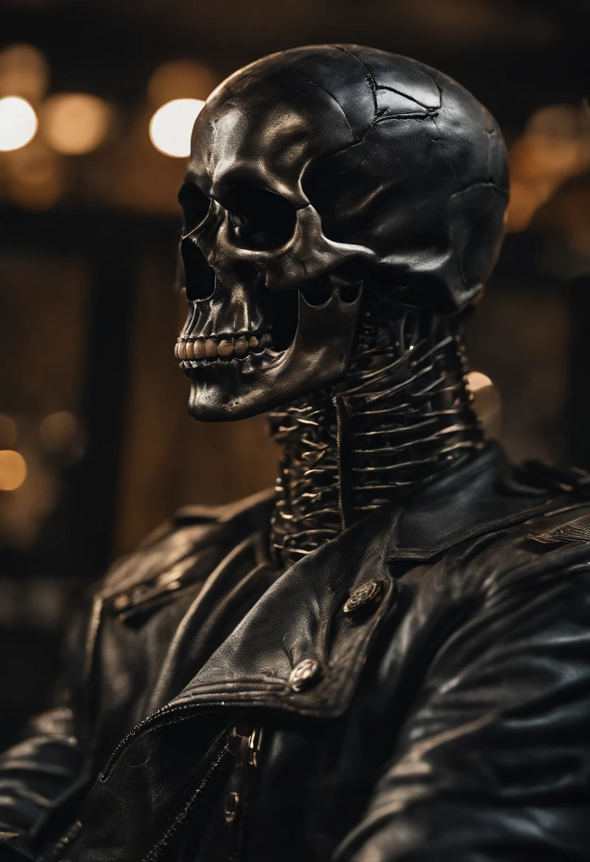 (RAW Photo, Best Quality), (Realistic, Photorealistic Photo: 1.3), Best Quality, Highly Detailed, Masterpiece, Ultra Detailed, Illustration, ghost rider, burning skull, black ripped jacket, ripped black jeans, black shoes, epic background, standing like ghost rider, upper body, ghost riders costume, Best Quality, Extremely Detailed CG Unified 8k Wallpaper, Ink, Amazing, badass look, portrait, close up (skull texture), intricately detailed, fine details, hyperdetailed.