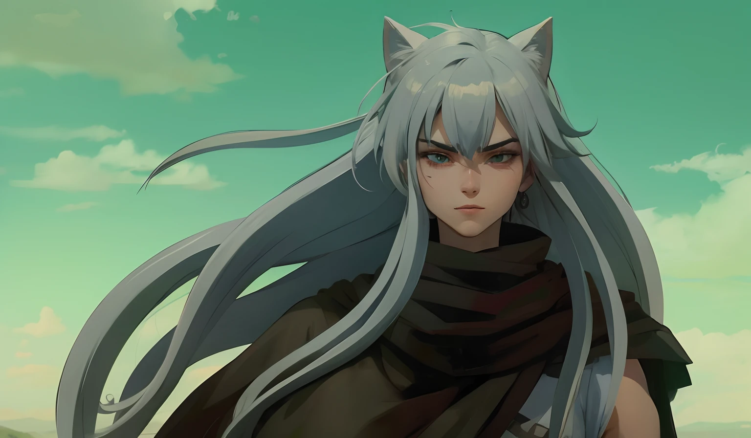majo, masculino, homem,anime, sorrindo,olhos com pupilas cor carmesim