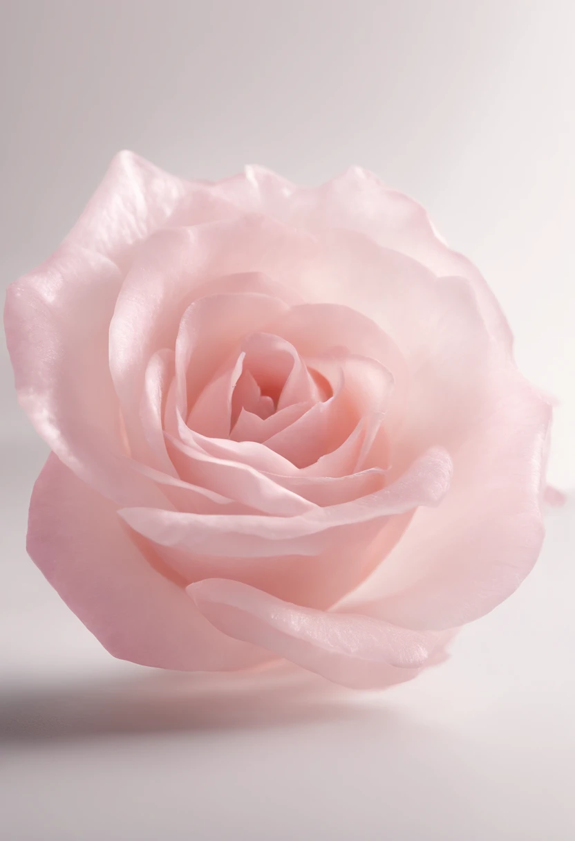 Produce an exquisite image of Rose Quartz, showcasing its gentle, loving energy in a high-resolution, close-up shot against a flawless white backdrop. Ensure it exudes a 4K realistic charm