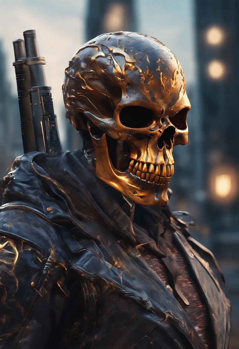 (RAW Photo, Best Quality), (Realistic, Photorealistic Photo: 1.3), Best Quality, Highly Detailed, Masterpiece, Ultra Detailed, Illustration, ghost rider, burning skull, black ripped jacket, ripped black jeans, black shoes, epic background, standing like ghost rider, upper body, ghost riders costume, Best Quality, Extremely Detailed CG Unified 8k Wallpaper, Ink, Amazing, badass look, portrait, close up (skull texture), intricately detailed, fine details, hyperdetailed.