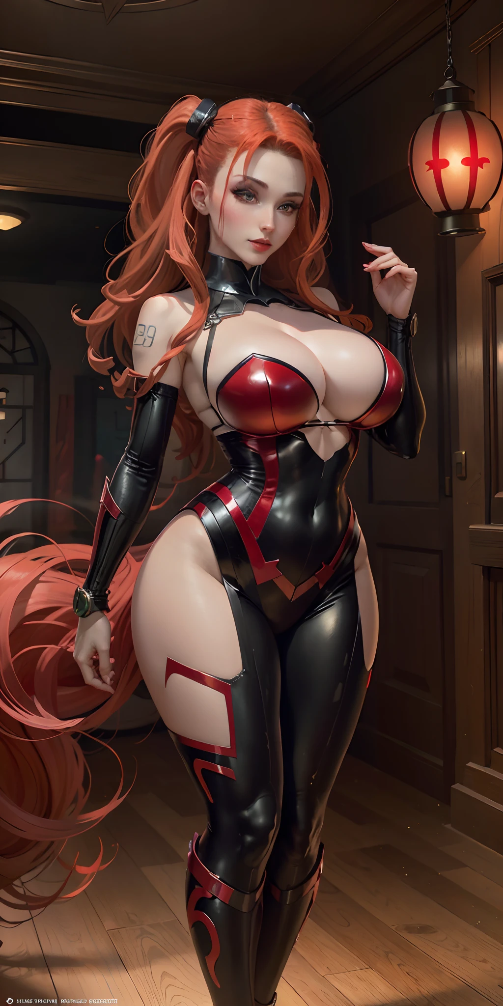 Masterpice, Woman dressed as red lantern from DC, big breasts, big butt, sexy body, red  hair color, red ring glowing in her right hand, red  eyes, red lips , blood around her eyes mask, beautiful face with evil looks,sexy body, red and black tight uniform for red lantern,  frontal, full-length, looking at the camera, facing the audience, standing posture, Galaxy background, three-dimensional light, detailed full-body concept, sleek digital concept art, beautiful full-body concept art, art trend, CGsociety full-length,