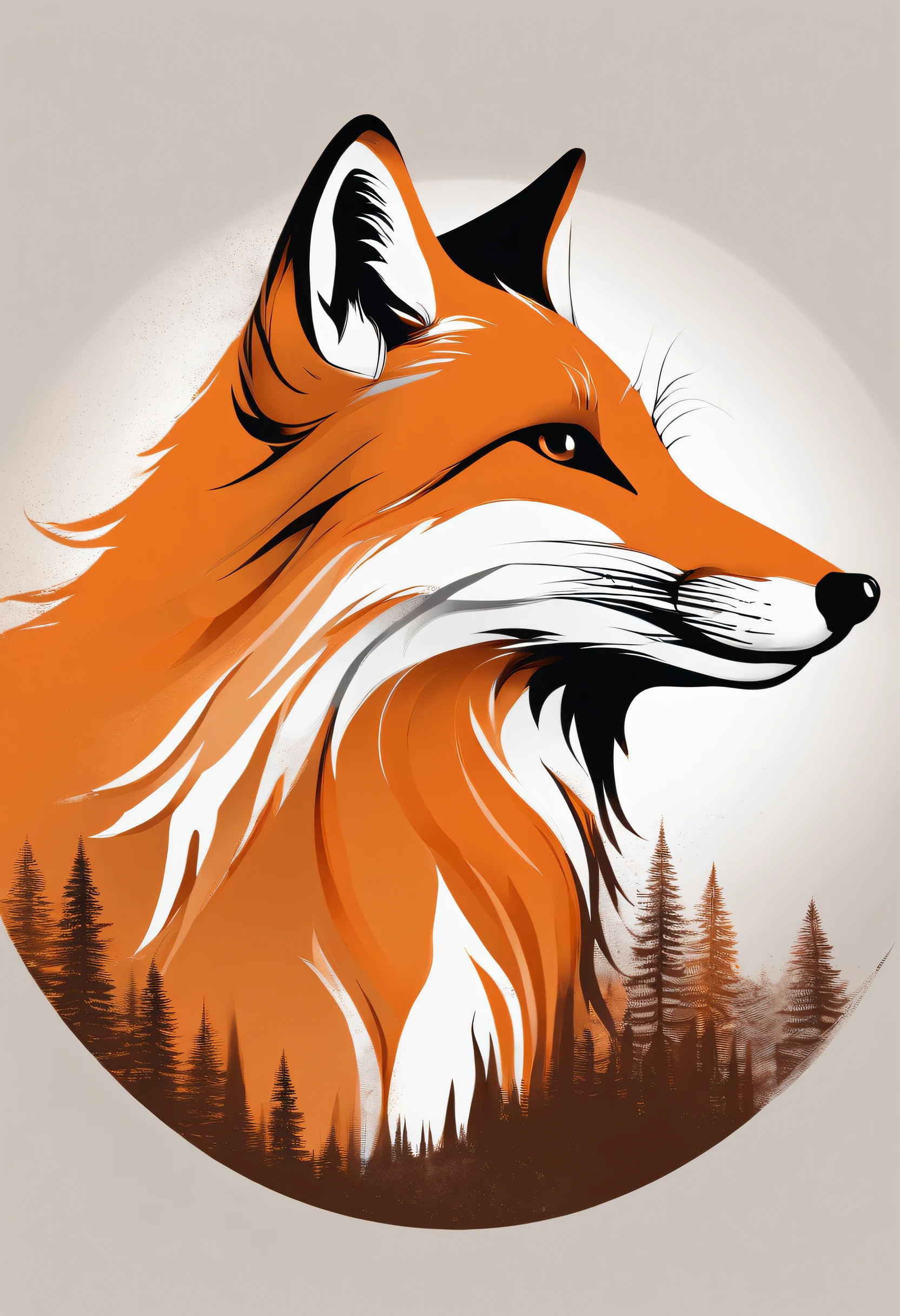 create fox logo, orange, brown with white