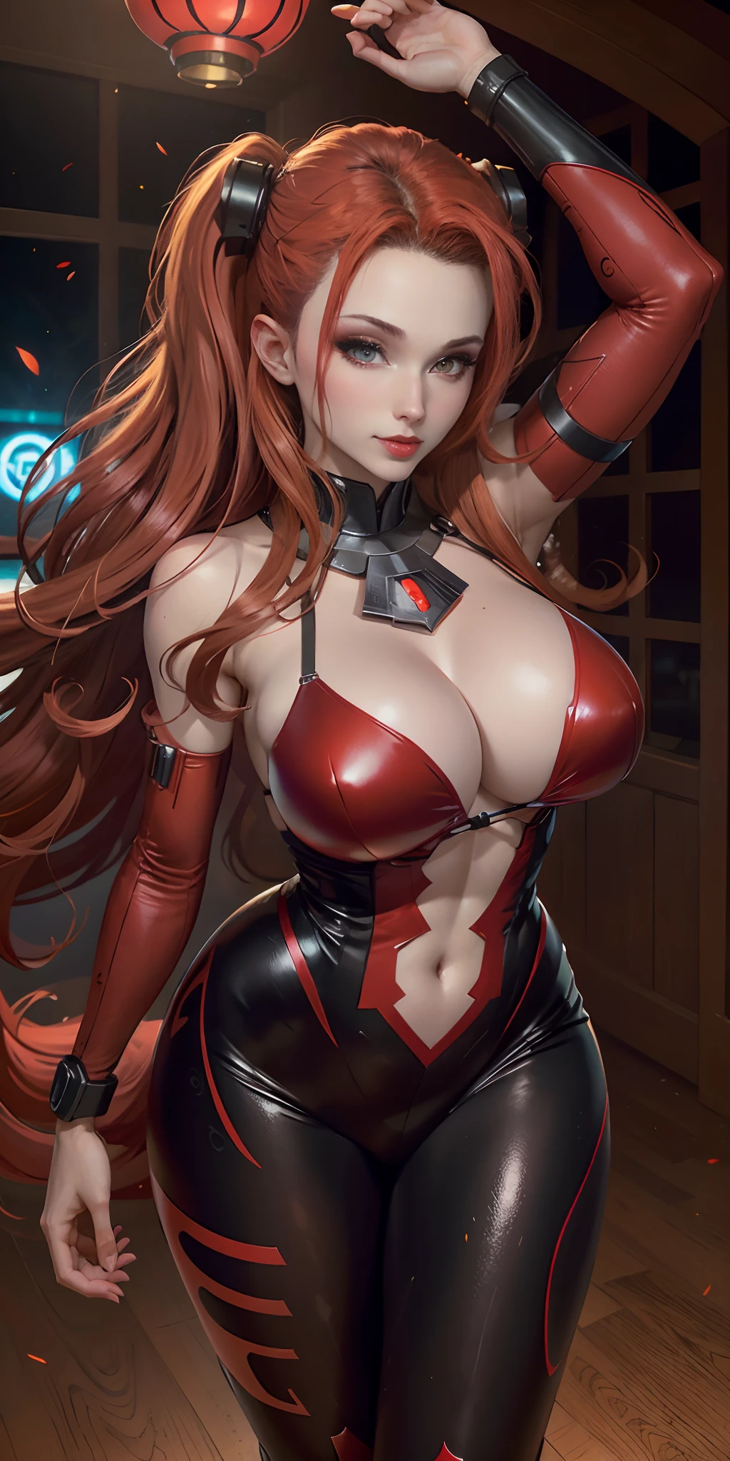 Masterpice, Woman dressed as red lantern from DC, big breasts, big butt, sexy body, red  hair color, red ring glowing in her right hand, red  eyes, red lips , blood around her eyes mask, beautiful face with evil looks,sexy body, red and black tight uniform for red lantern,  frontal, full-length, looking at the camera, facing the audience, standing posture, Galaxy background, three-dimensional light, detailed full-body concept, sleek digital concept art, beautiful full-body concept art, art trend, CGsociety full-length,