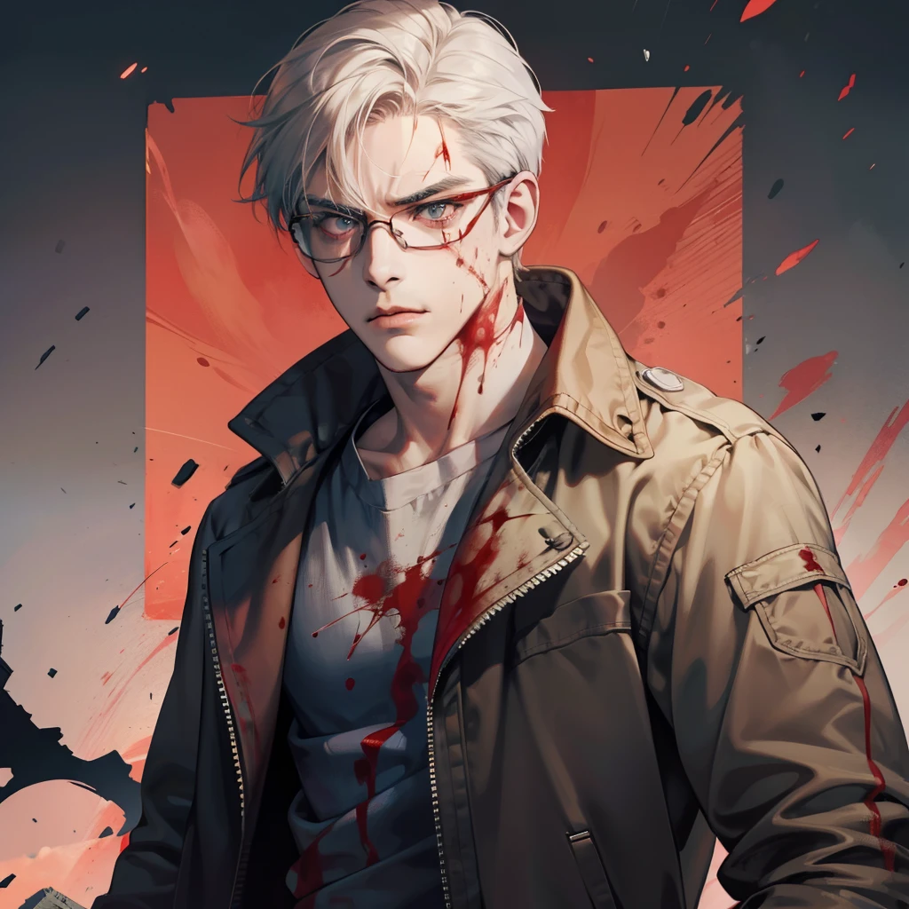 Anime angry man with glasses man doctor man with blood glasses anime father (best quality) covered in blood in apocalypse