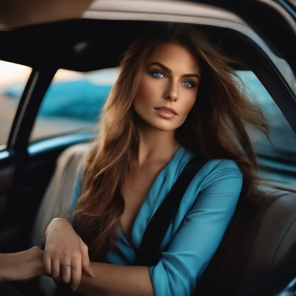 blue eyes,long hair,woman,in the car