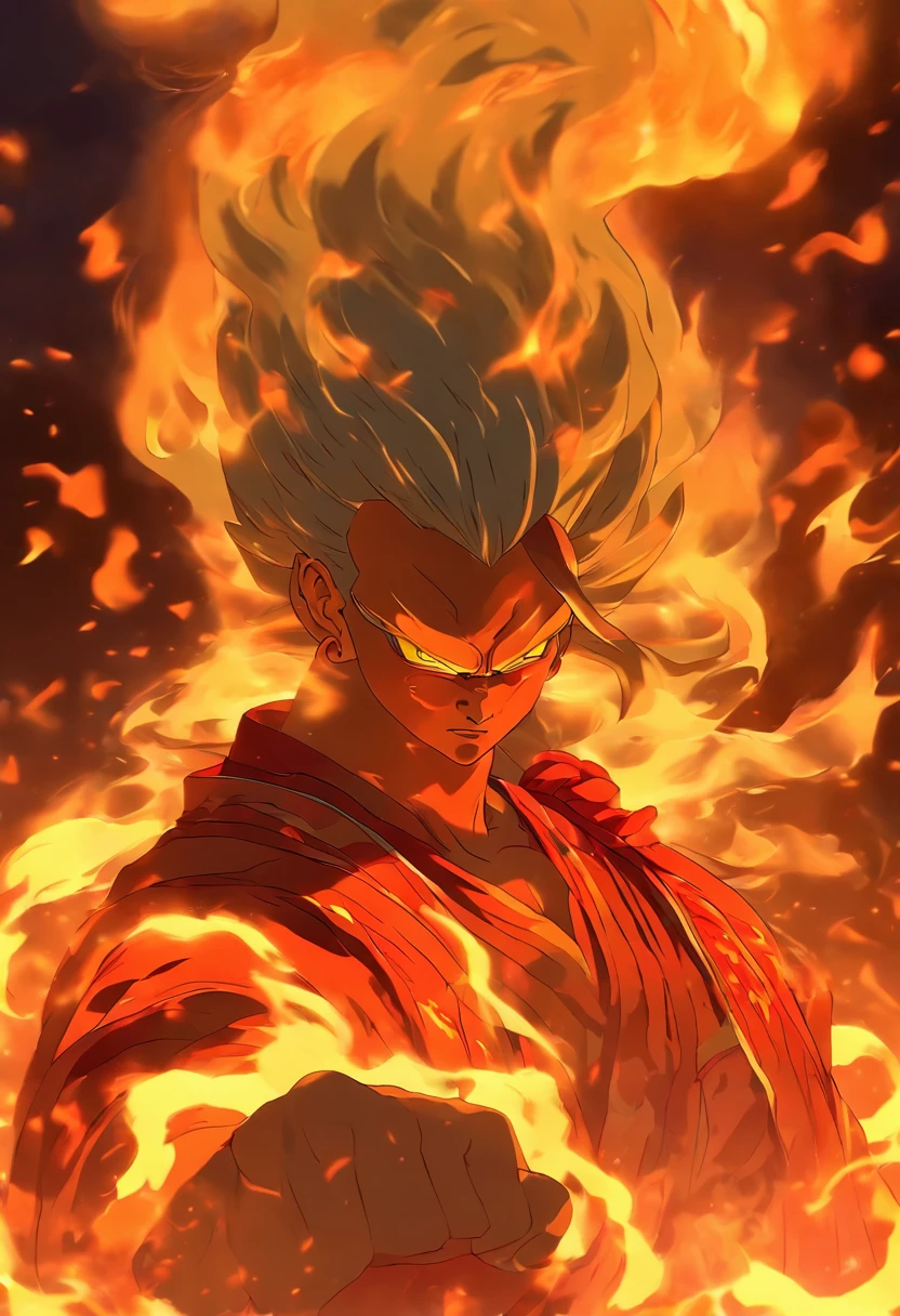 (((Fire God))) best quality, ultra-high resolution, 4K detailed CG, master piece,KAGUTSUCHI, Man, Japanese clothing, wind, smoke,Japanese mythology, Japan, ((next to camera)),Shui Mo Hua, Chinese painting style, Thangka Style, aesthetics, Beautiful image, depth of field, centered image