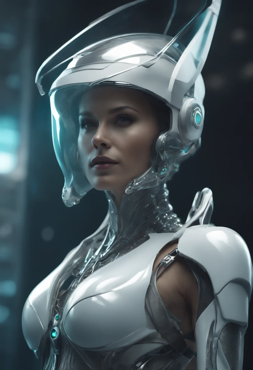 best quality,master piece,intricate details,nsfw,1girl,solo,(full body:1.4),(light smile),legs,simple background,brightly,lips,alien android,simple background,alien,brain in (transparent:1.2) skull,(organic helmet),a beautiful futuristic woman with a futuristic head,in the style of dark white and light aquamarine,translucent skin,undefined anatomy,eccentric detail placements,alien worlds,intricately sculpted,techpunk,spine,exo-skeleton,colored skin,upper body,closed mouth,breasts,depth of field,ultra hd,matte photo,bold yet graceful,intricate embellishments,8k resolution,  Lillity metade homem metade mulher