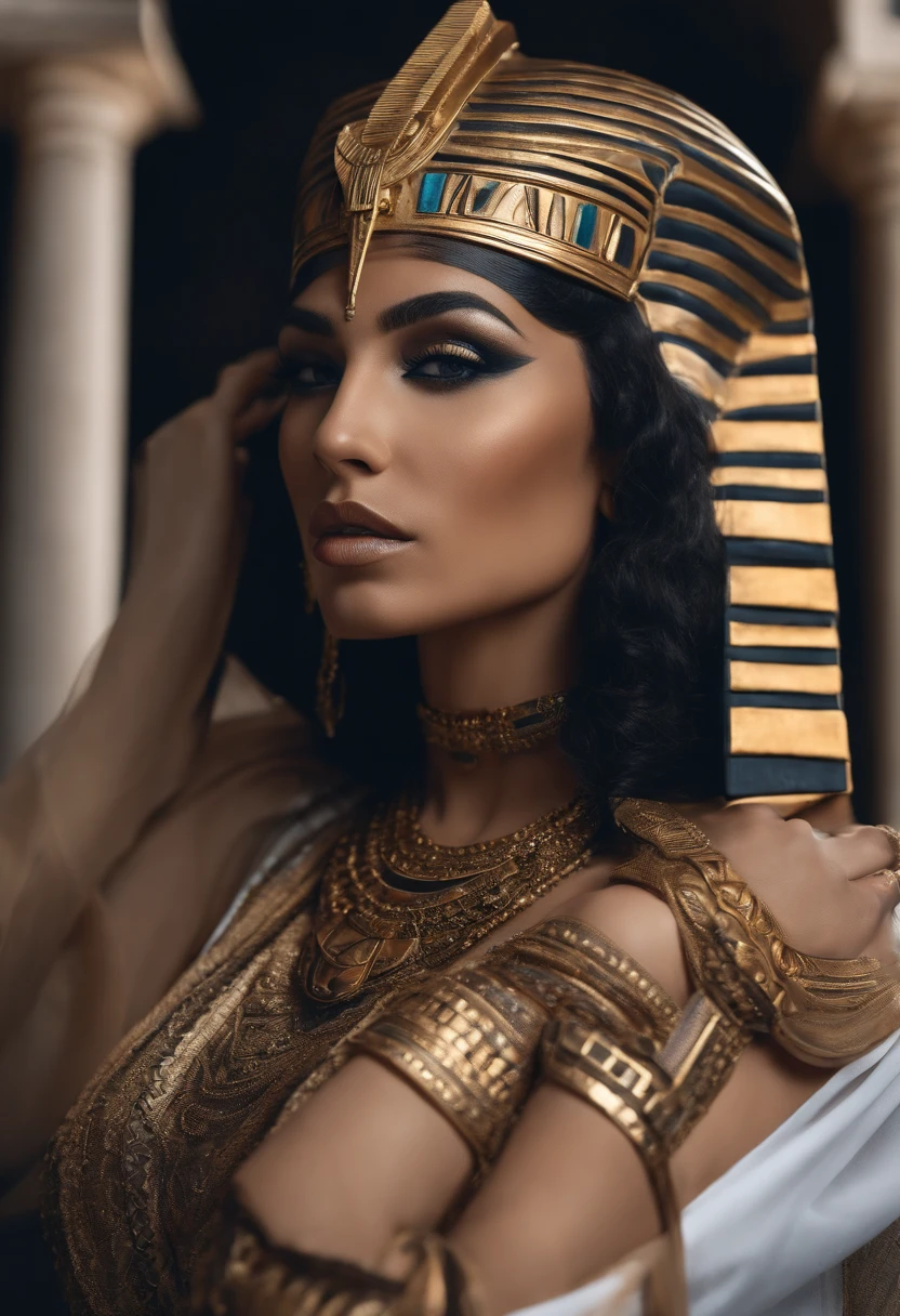 award winning ((midlength)) glamour photograph, front lit,
gorgeous Nefertiti, Egyptian goddess, long neck, high cheekbones, full lips, tall, slender build. legendary beauty, powerful and elegant pose, wearing a large, elaborate headdress and jewelry, serene beauty and grace, ((small breasts)) and perky nipples,
RAW, analog, Nikon Z 85mm, detailed facial features, high detail, sharp focus, smooth, aesthetic, extremely detailed, photo_\(ultra\), photorealistic, realistic, post-processing, max detail, roughness, real life, ultra realistic, photorealism, photography, 8k uhd, photography, perfect hands, no text