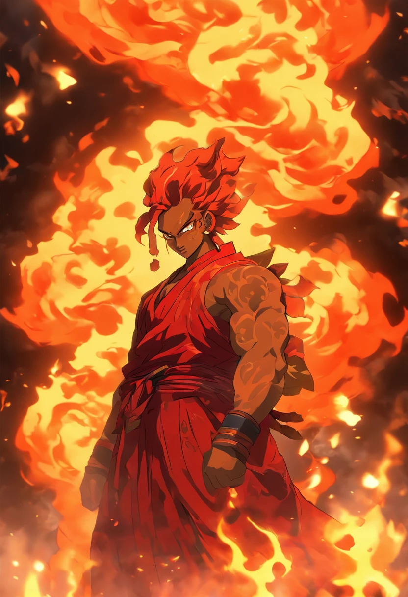 Demonic character with long horns exhaling fire