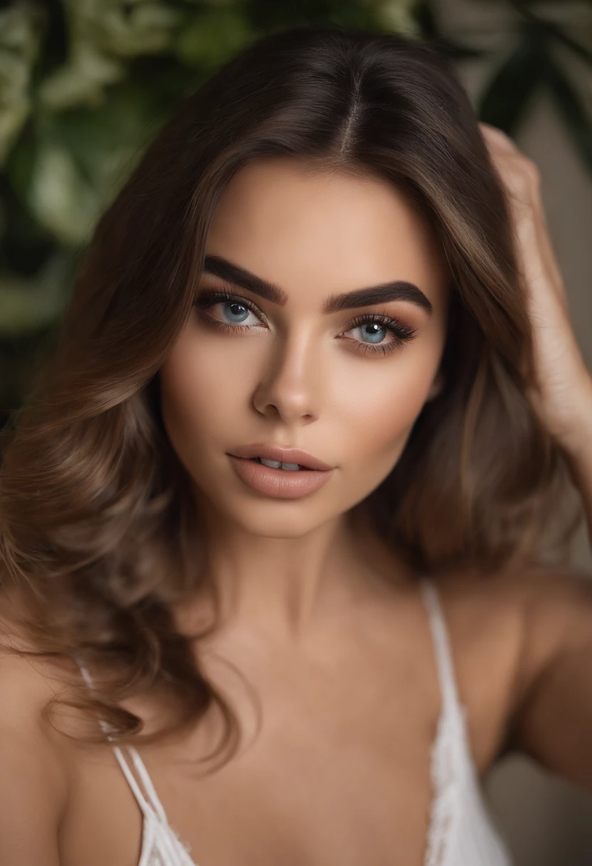Mujer con camiseta sin mangas y bragas a juego, Chica sexy con ojos azules, Retrato Sophie Mudd, Corinna Kopf's Retrato, cabello rubio y ojos grandes, selfie de una mujer joven, Maquillaje OHNE, Maquillaje natural, looks directly at camera, cara con artgram, dezentes Maquillaje, Gran foto de cuerpo entero, in the room, senos grandes, rubio, latin